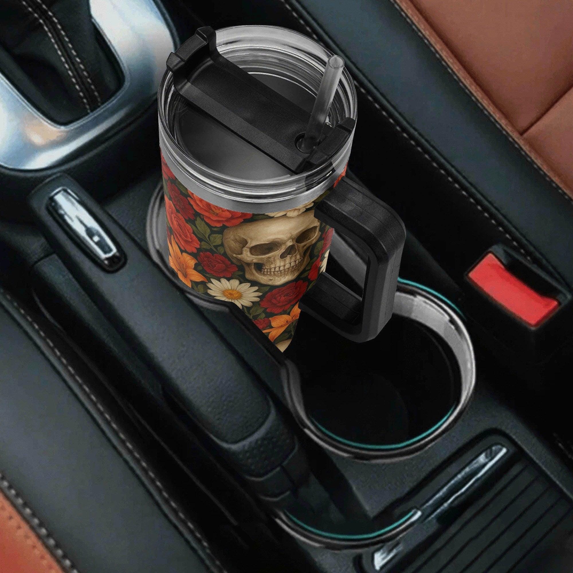 Skulls in Bloom 40oz Stainless Steel Tumbler With Handle and Straw - Thumbnail 5