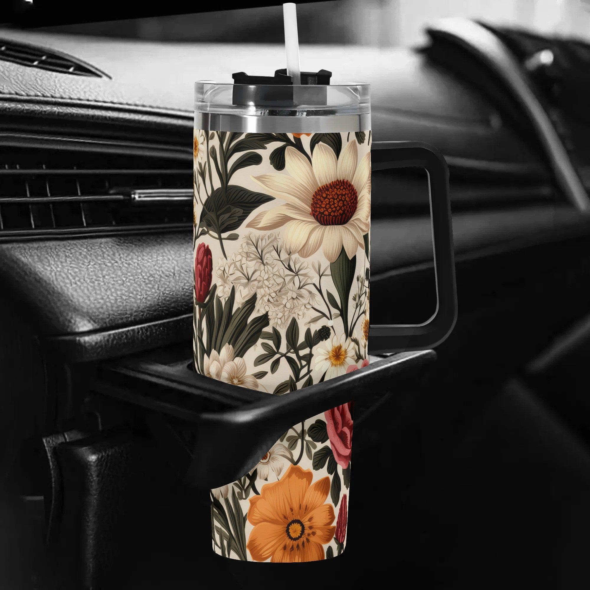 Wildflower Whispers – Custom 40oz Stainless Steel Tumbler with Handle & Straw - Thumbnail 5
