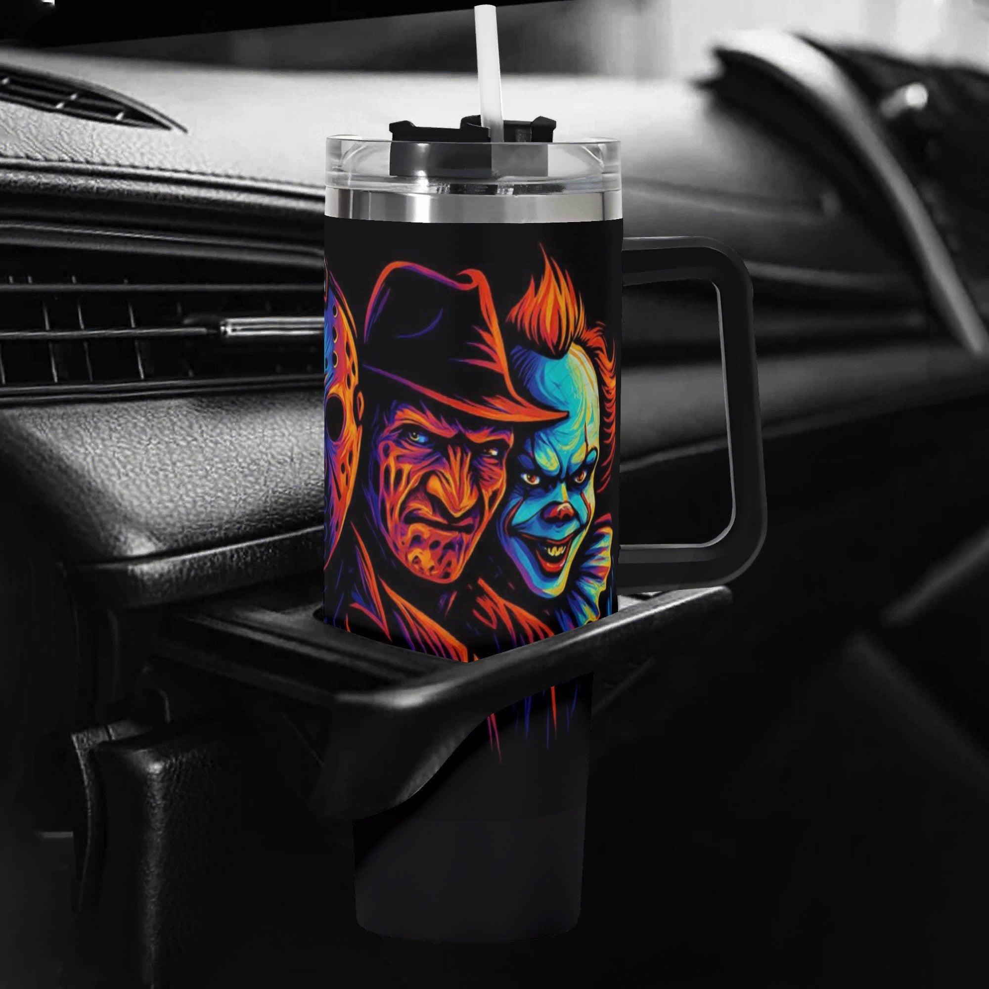 Fright Night Killers Halloween Horror 40oz Insulated Stainless Steel Tumbler with Handle and Straw - Thumbnail 6