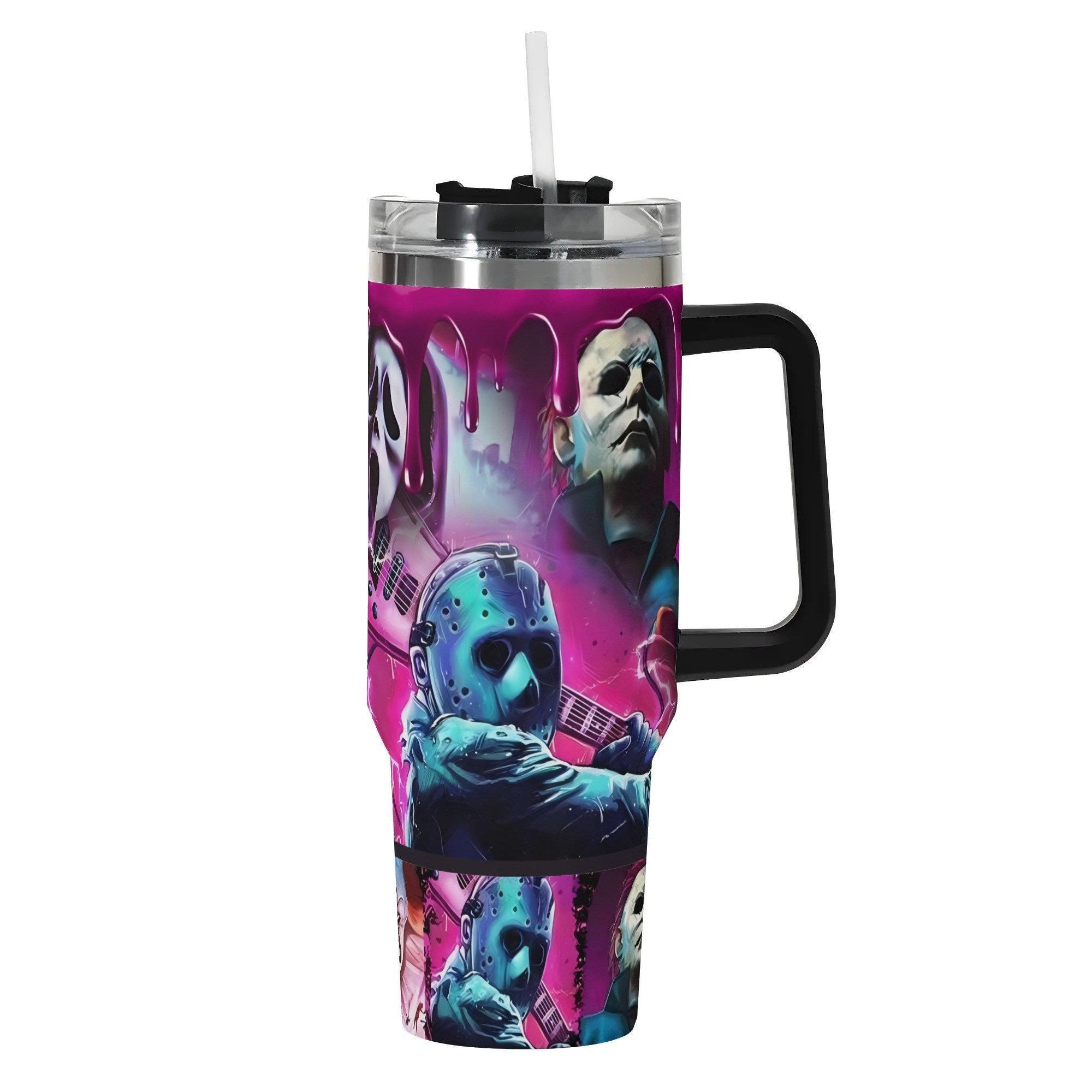 Killer Vibes 40oz Stainless Steel Halloween Horror Tumbler with Handle and Straw - Thumbnail 2