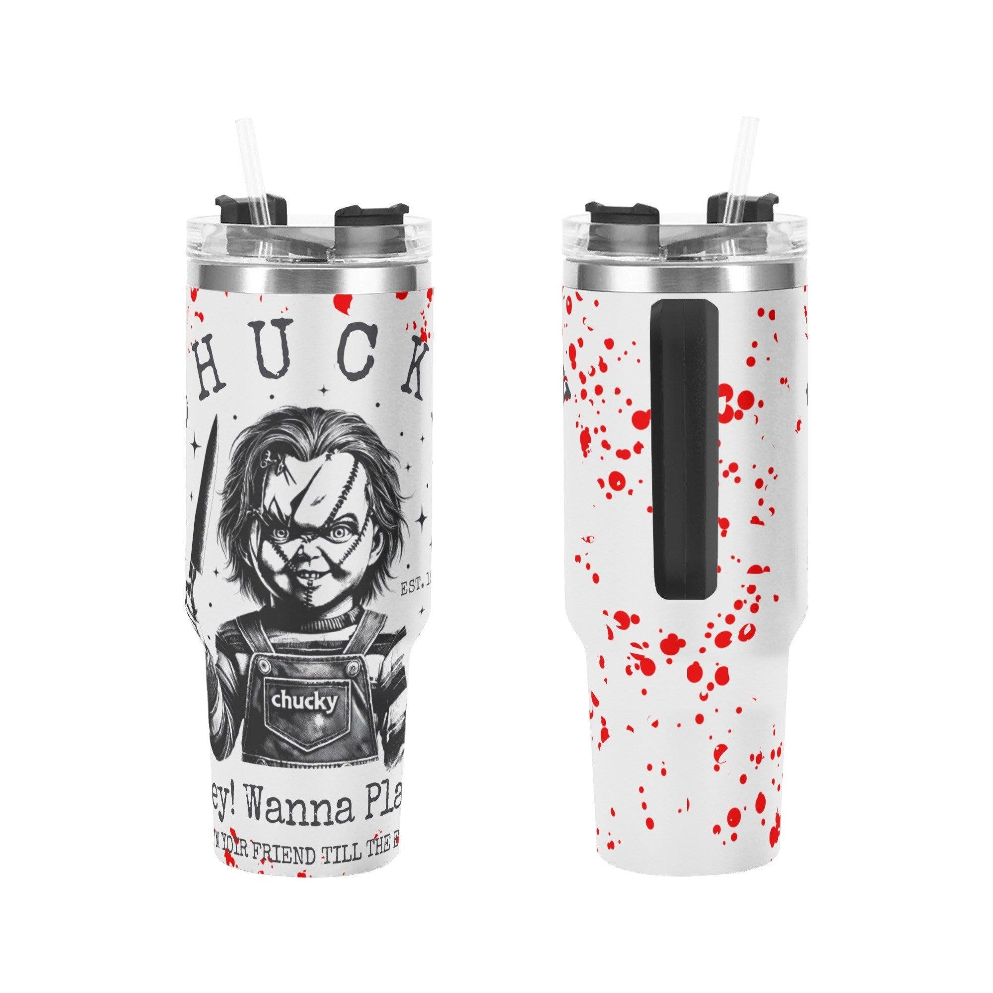 Chuckie Wants To Play Halloween Horror 40oz Stainless Steel Tumbler With Handle and Straw