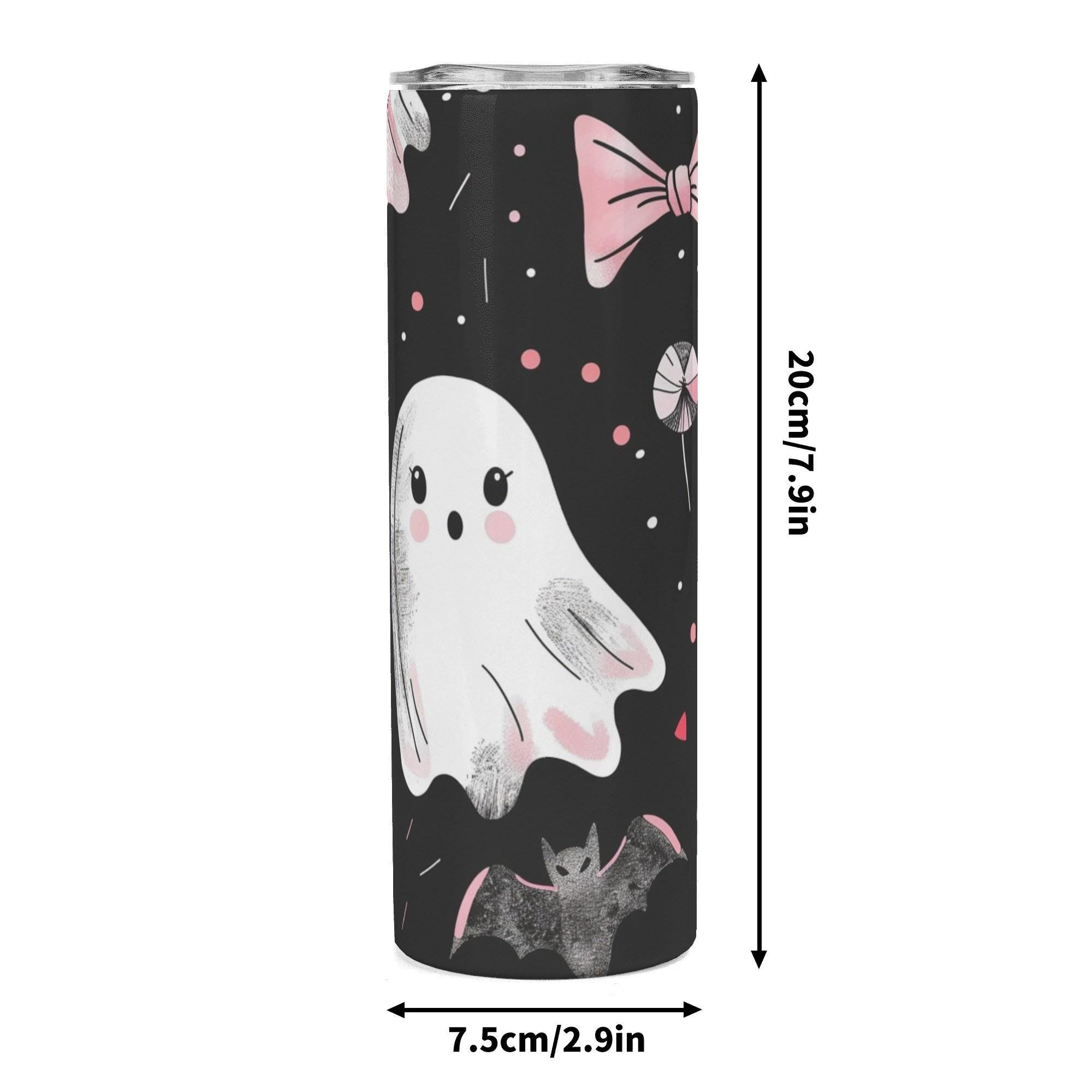 Ghosts & Bats with Pink Accents Girly Halloween 20oz Skinny Stainless Steel Tumbler - Thumbnail 6