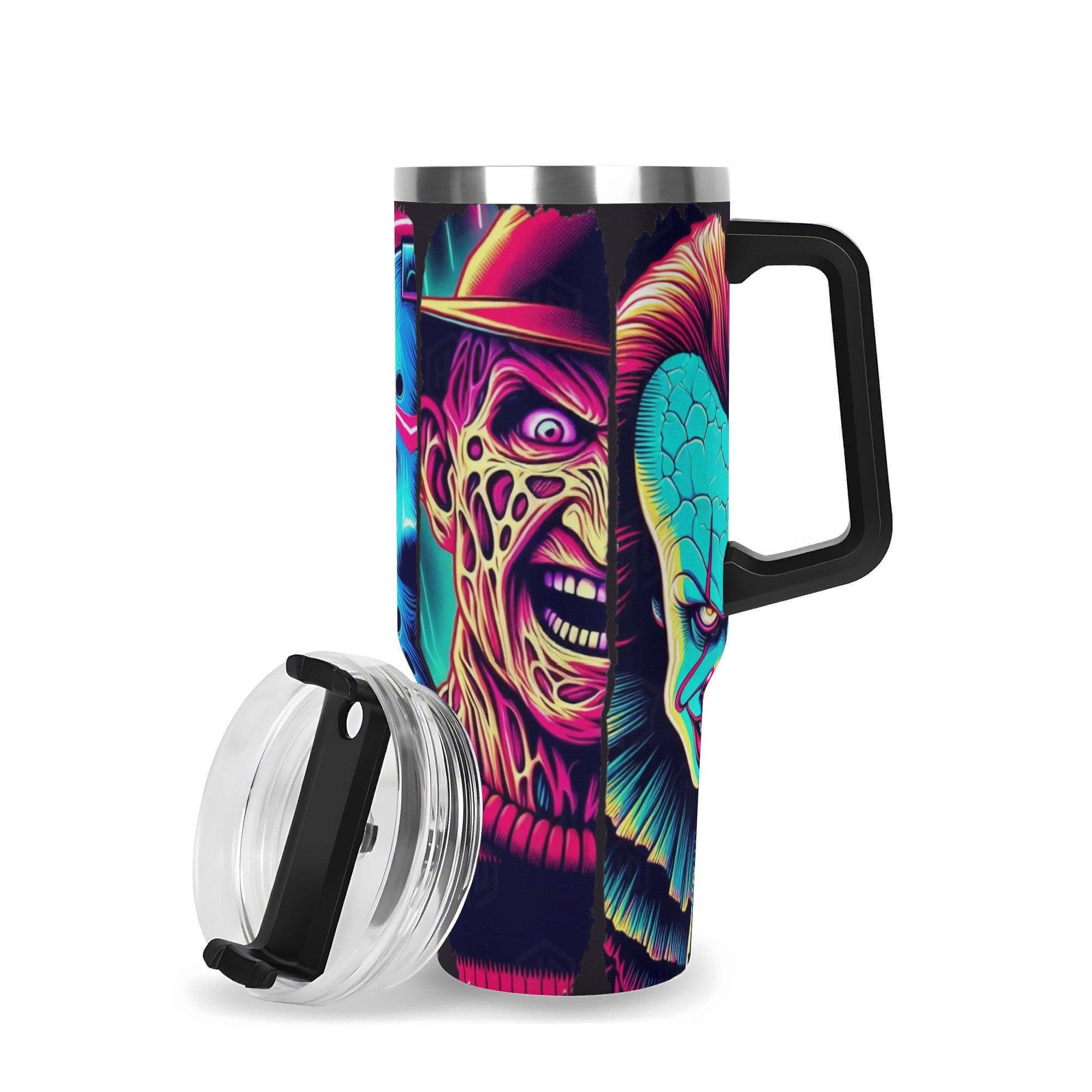 Neon Nightmare Legends Halloween Horror 40oz Insulated Stainless Steel Tumbler with Handle and Straw - Thumbnail 4