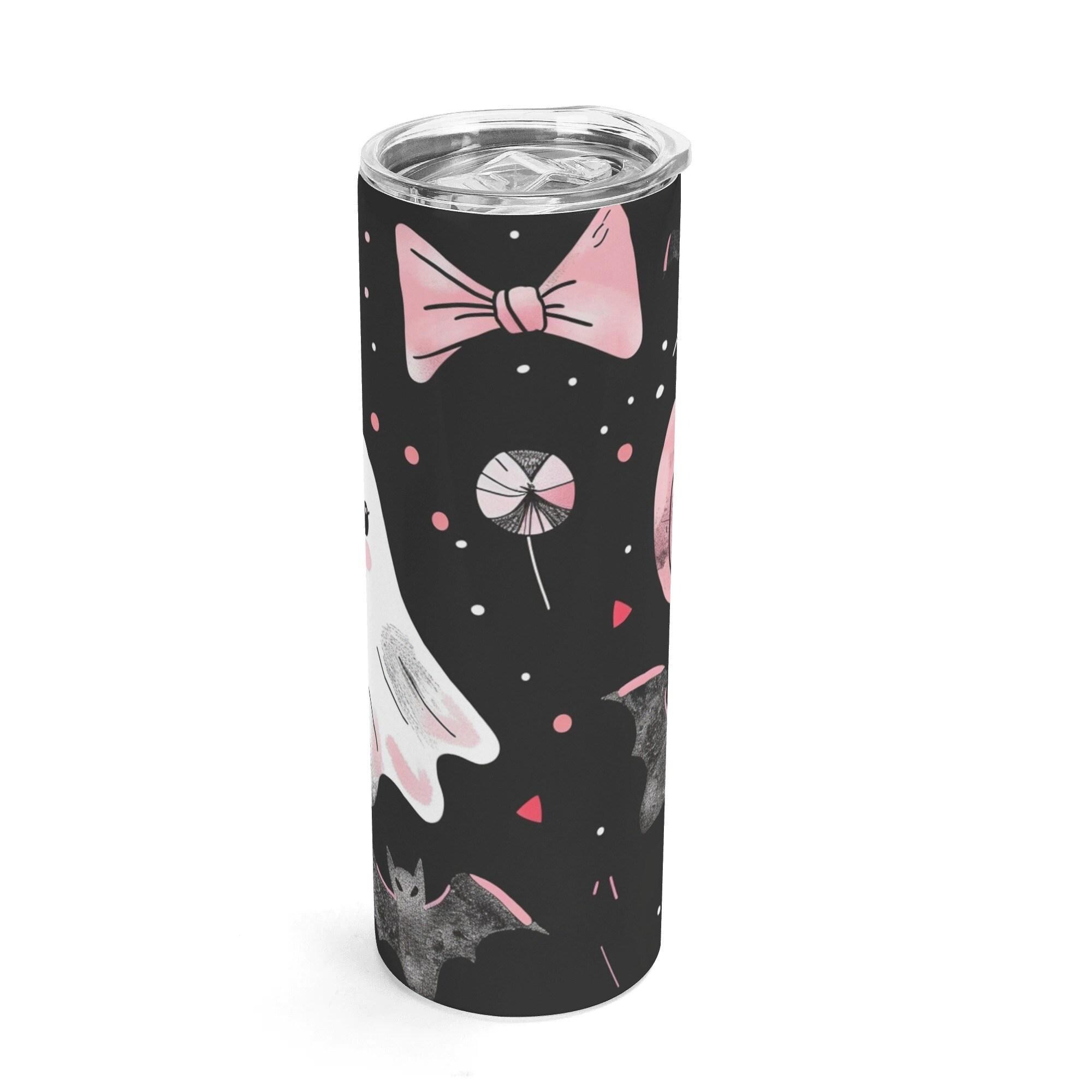 Ghosts & Bats with Pink Accents Girly Halloween 20oz Skinny Stainless Steel Tumbler - Thumbnail 2