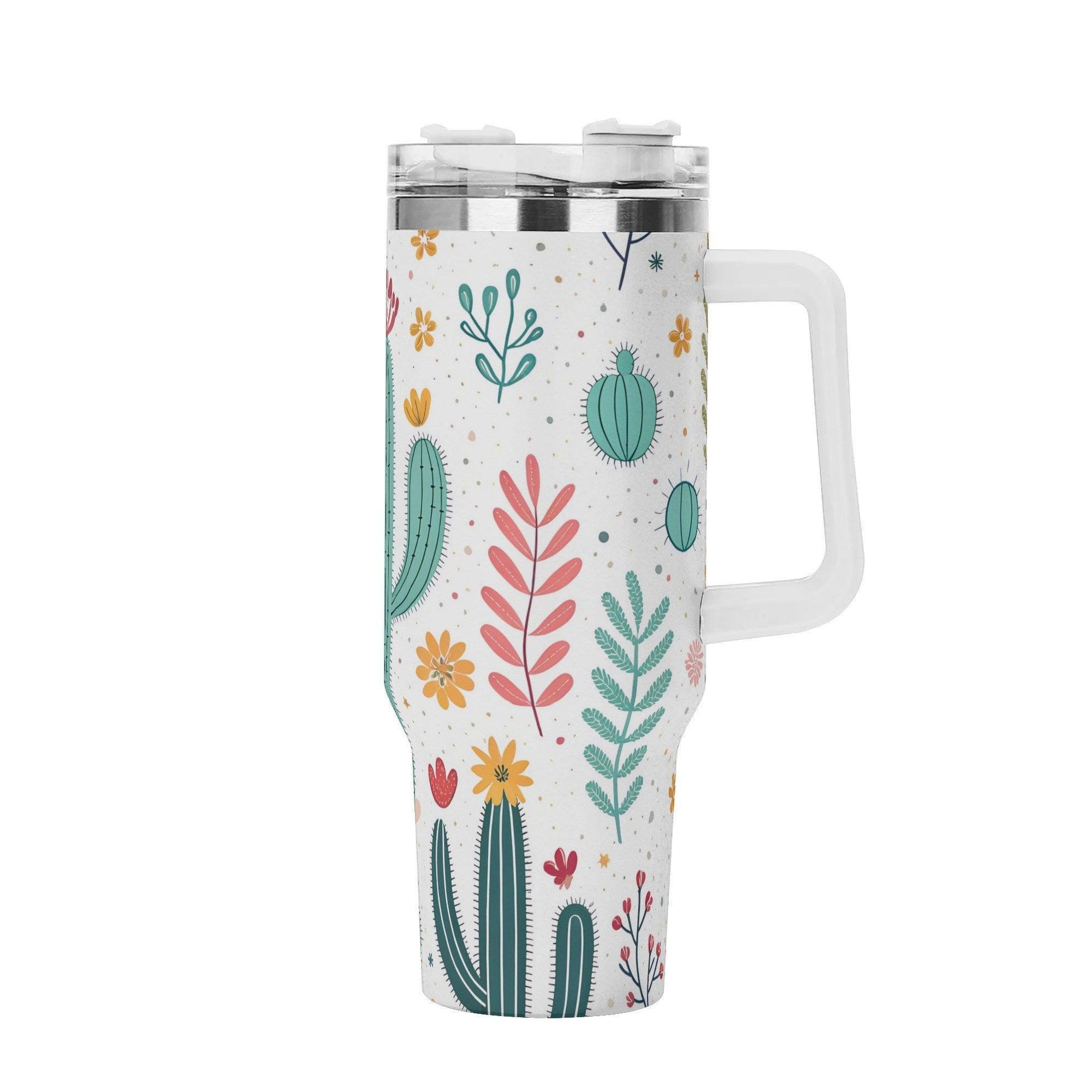 Pastel Prickles 40oz Stainless Steel Tumbler With Handle and Straw - Thumbnail 2