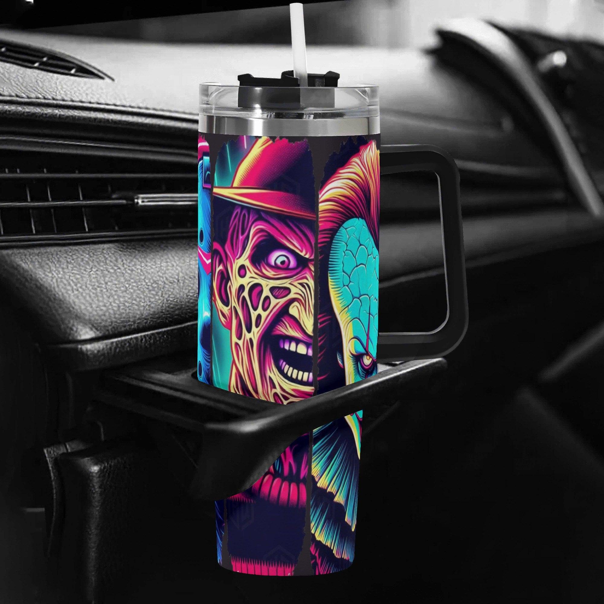 Neon Nightmare Legends Halloween Horror 40oz Insulated Stainless Steel Tumbler with Handle and Straw - Thumbnail 6