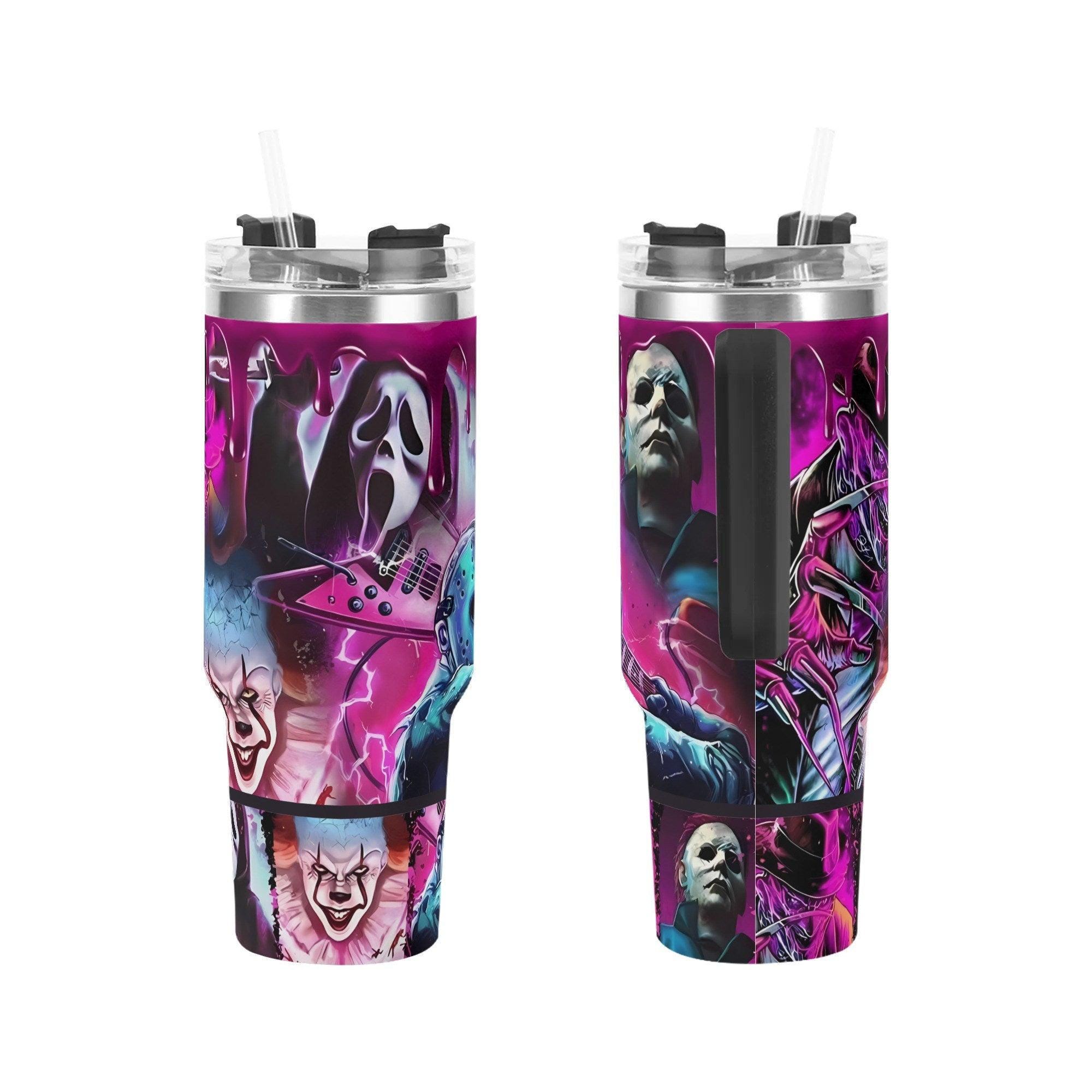 Killer Vibes 40oz Stainless Steel Halloween Horror Tumbler with Handle and Straw