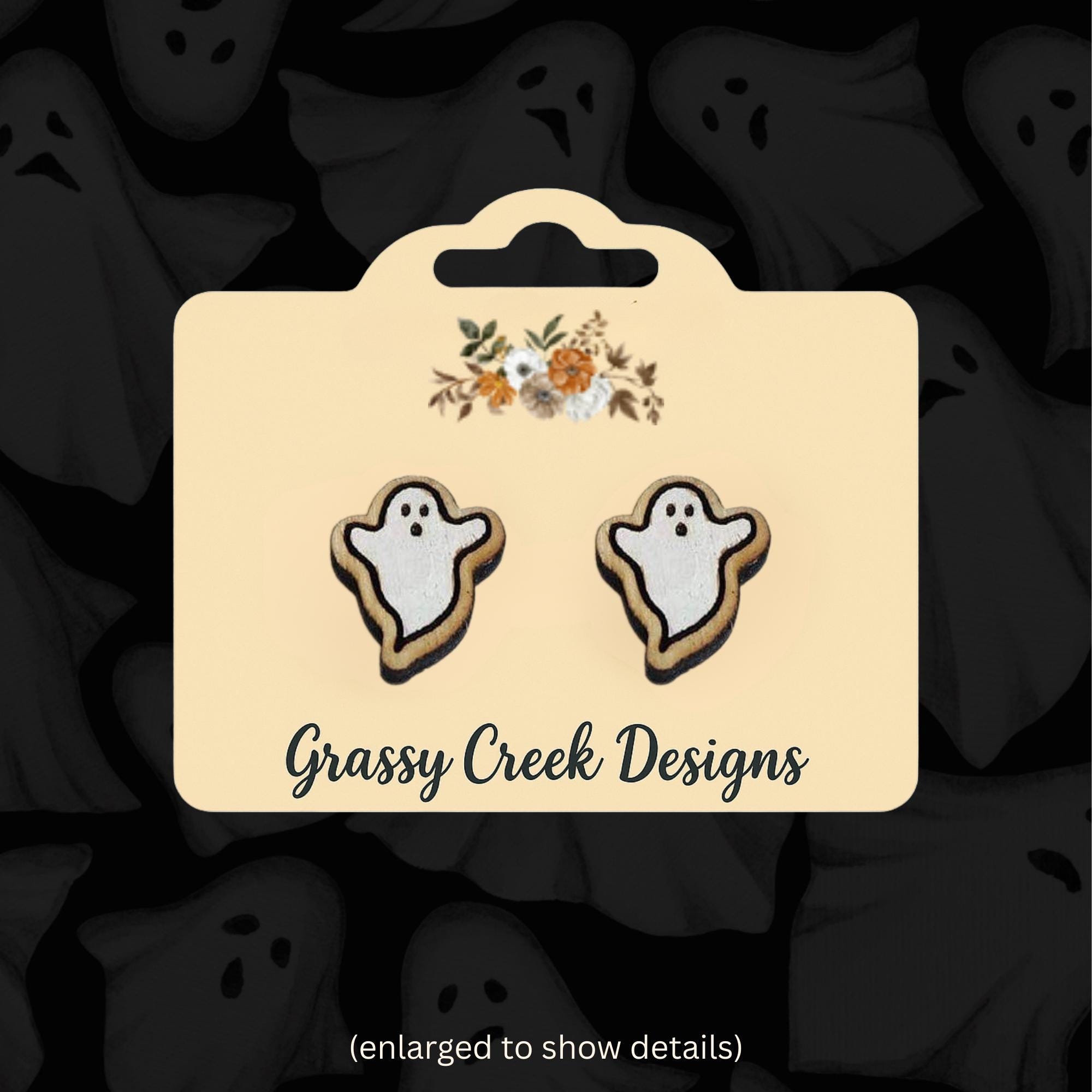 Ghost Halloween Wood Stud Earrings