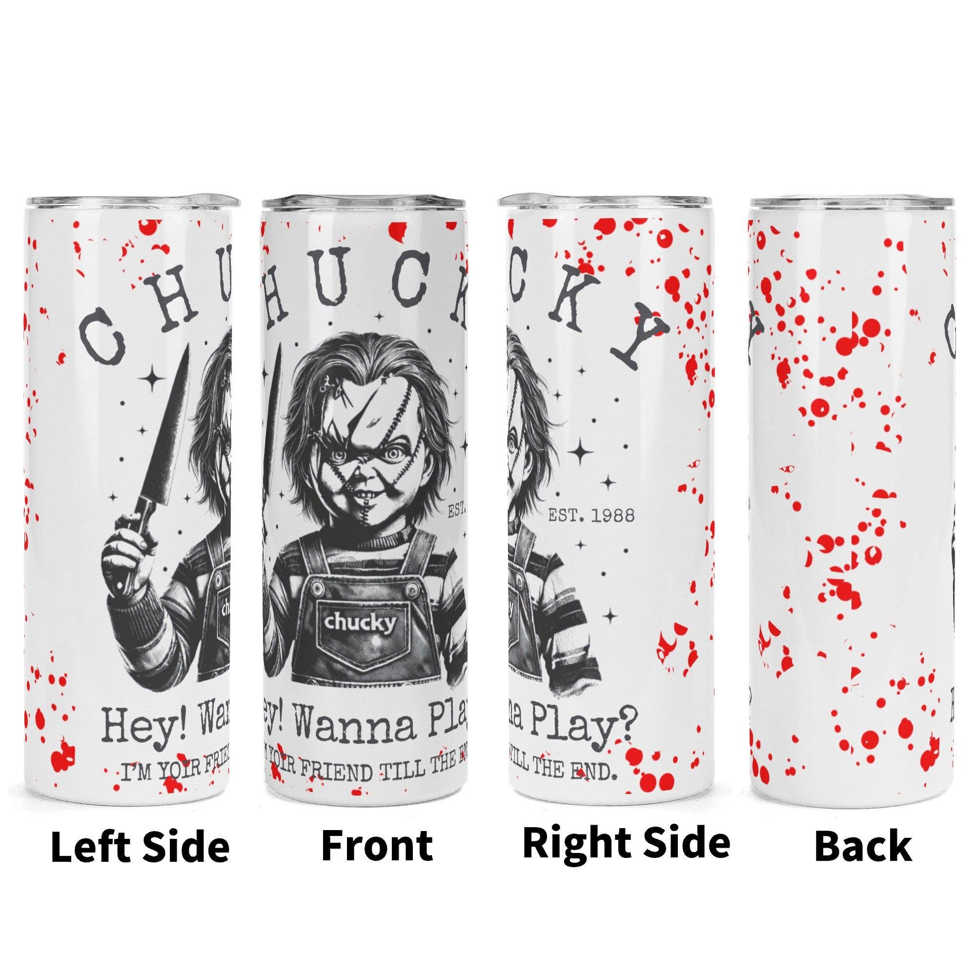 Chuckie Wants To Play Halloween Horror 20oz Skinny Stainless Steel Tumbler - Thumbnail 7