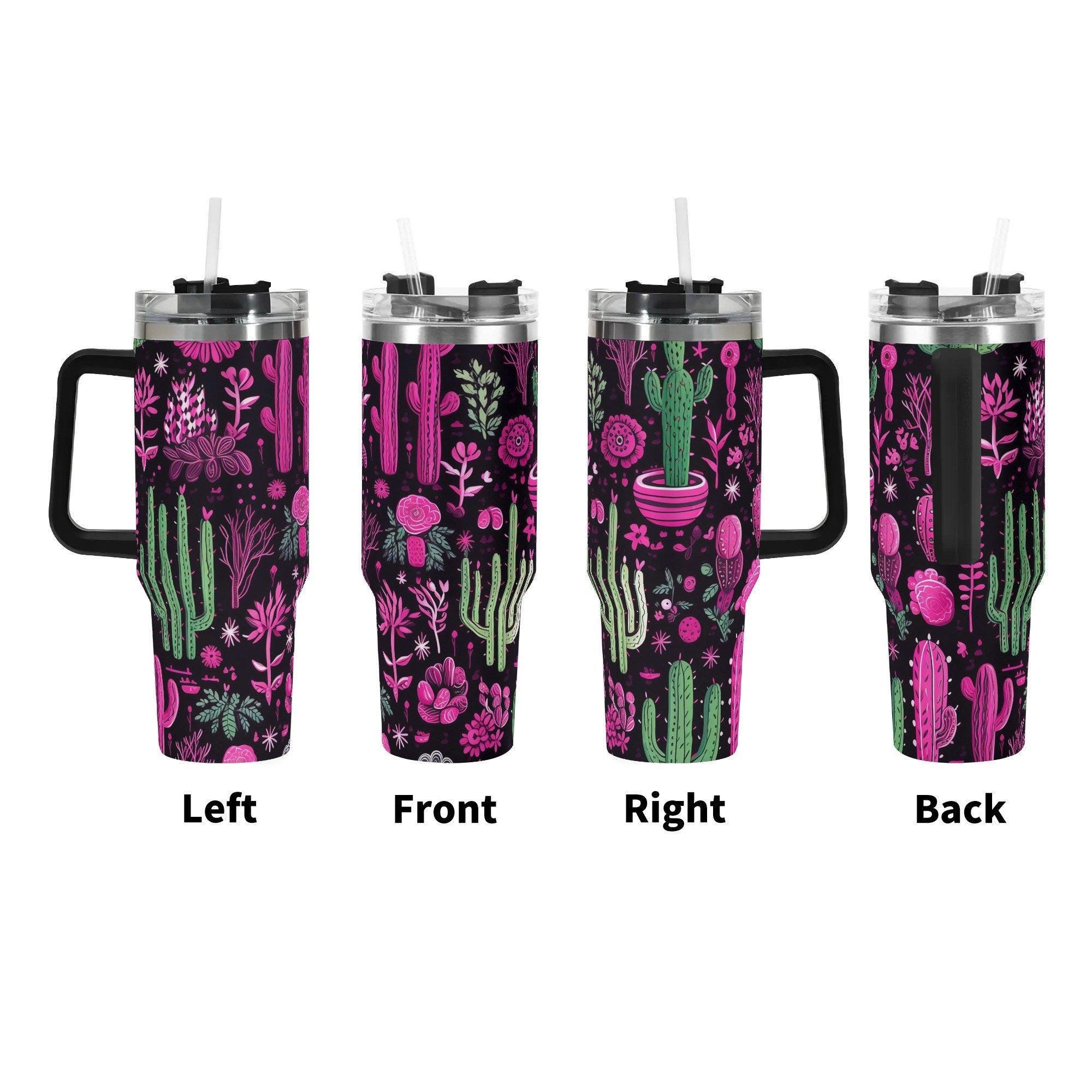 Neon Desert Blooms 40oz Stainless Steel Tumbler With Handle and Straw - Thumbnail 3