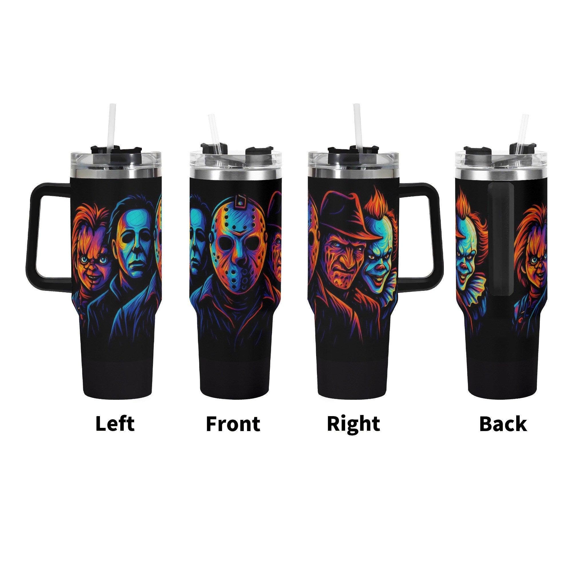 Fright Night Killers Halloween Horror 40oz Insulated Stainless Steel Tumbler with Handle and Straw - Thumbnail 2