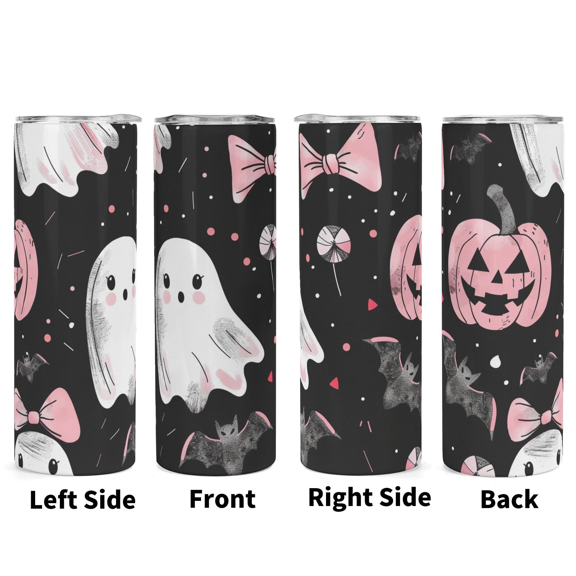 Ghosts & Bats with Pink Accents Girly Halloween 20oz Skinny Stainless Steel Tumbler - Thumbnail 7