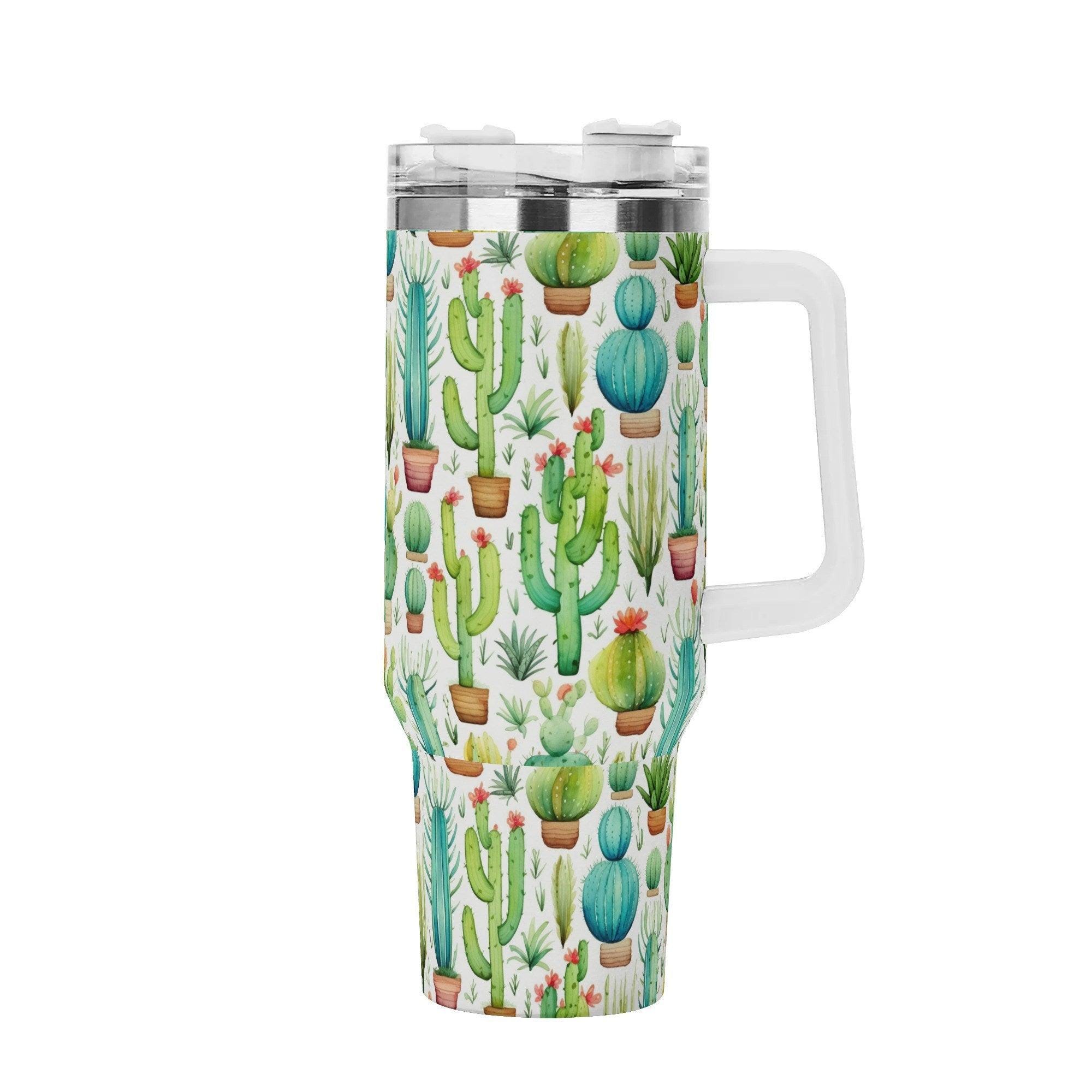 Cactus Chill Boho Western Style 40oz Stainless Steel Tumbler With Handle and Straw