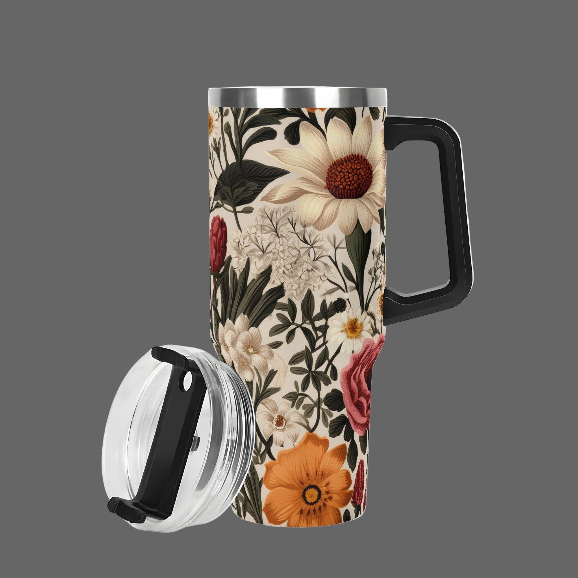 Wildflower Whispers – Custom 40oz Stainless Steel Tumbler with Handle & Straw - Thumbnail 3