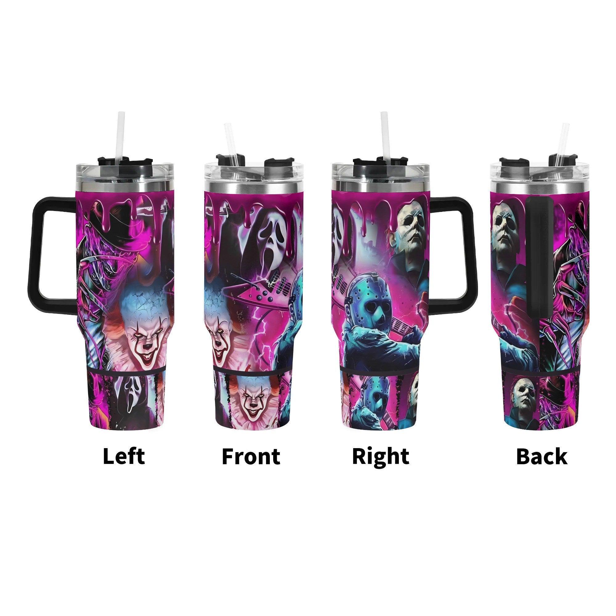 Killer Vibes 40oz Stainless Steel Halloween Horror Tumbler with Handle and Straw - Thumbnail 3