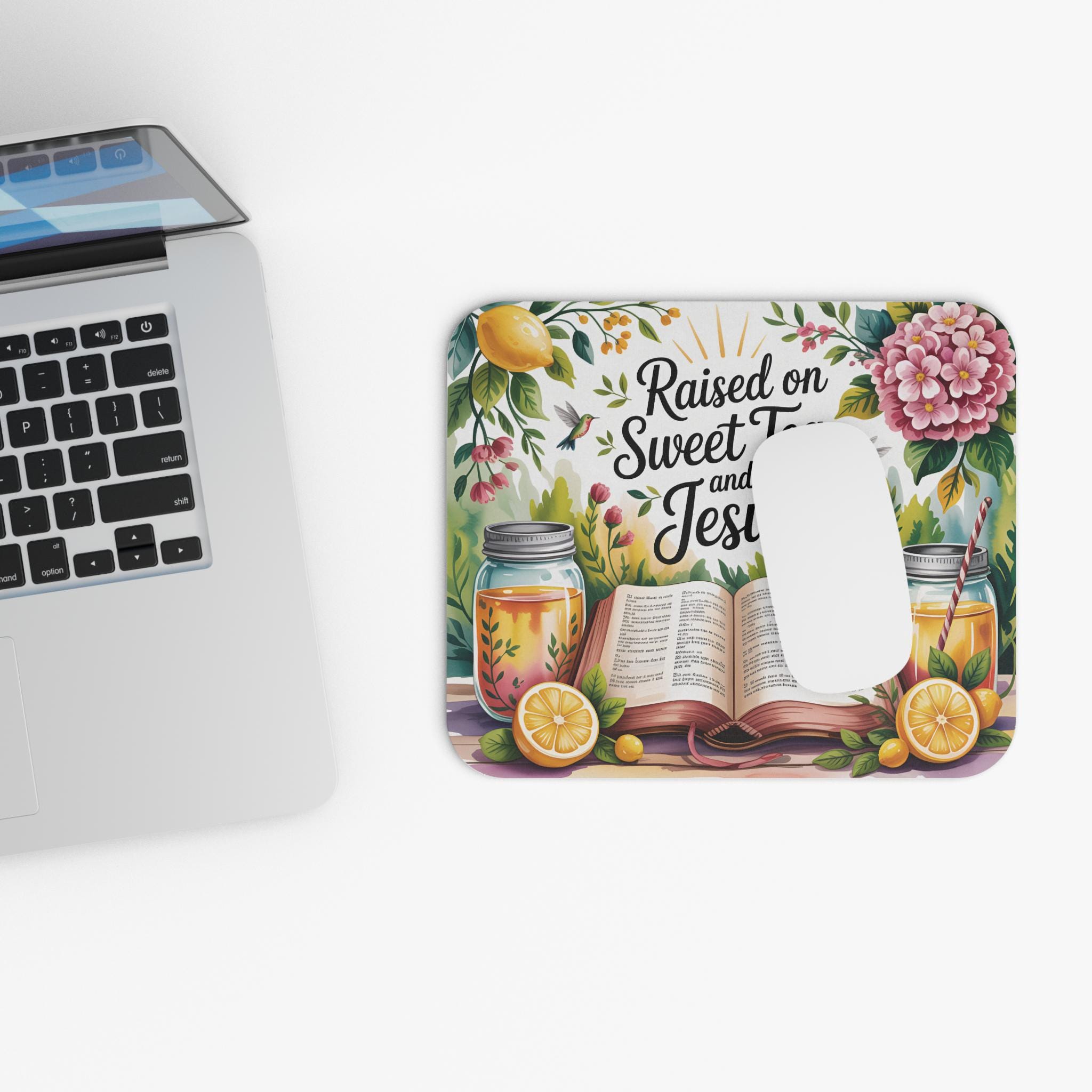 Faith and Sweet Tea Mouse Pad  Floral Bible Verse Design - Thumbnail 4