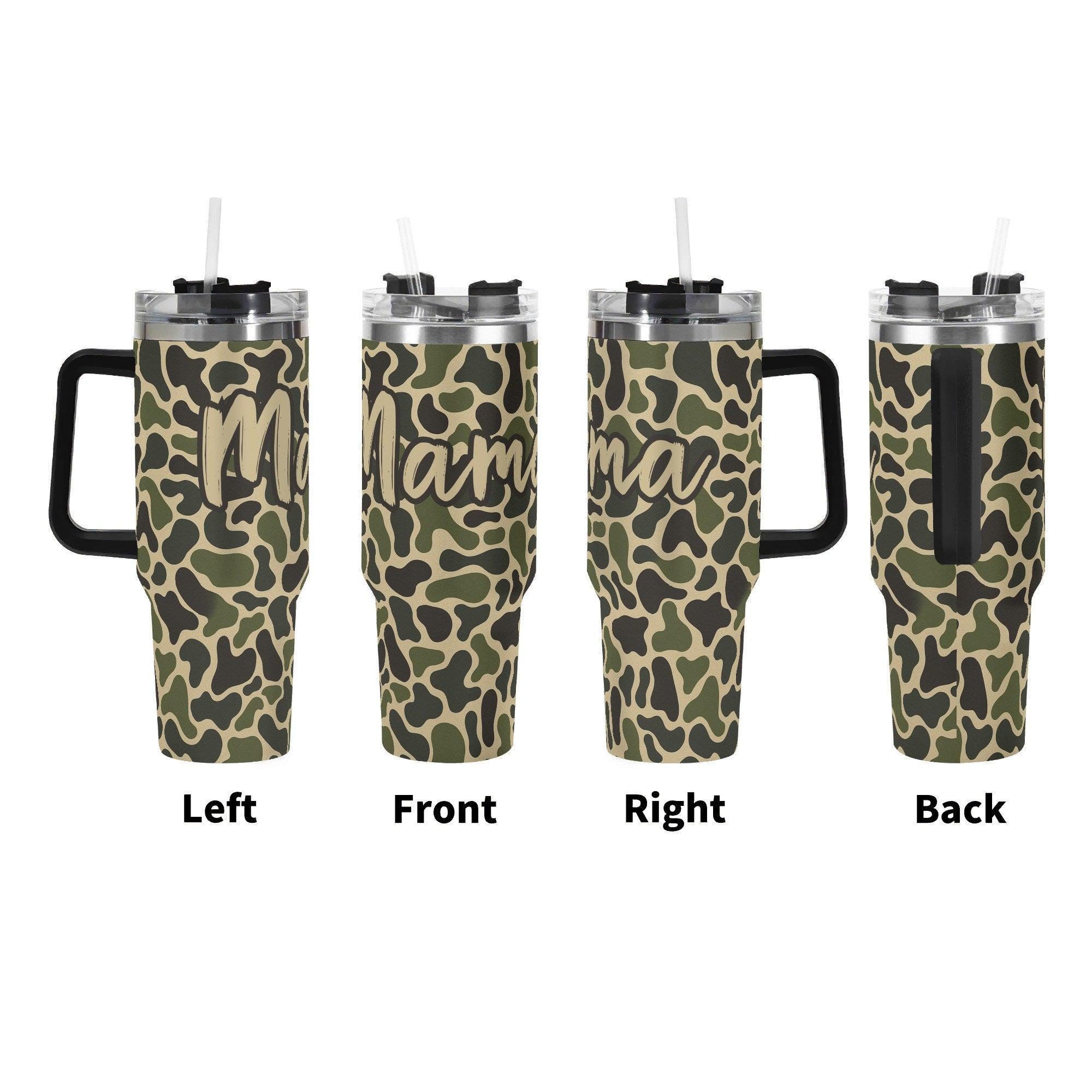 Backwoods Mama Old School Camouflage 40oz Stainless Steel Tumbler With Handle and Straw - Thumbnail 2