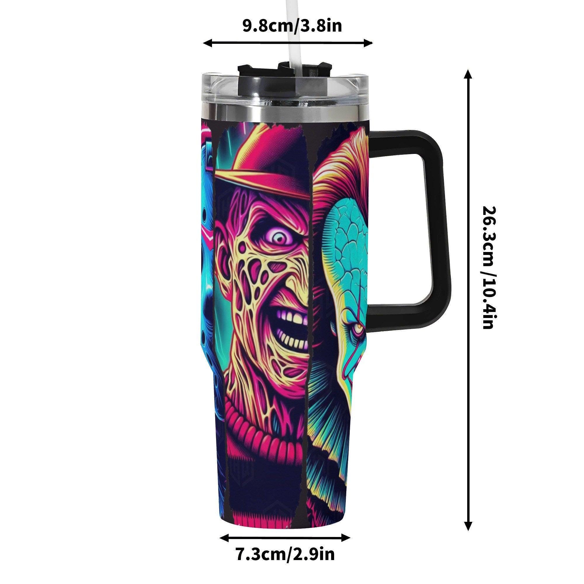 Neon Nightmare Legends Halloween Horror 40oz Insulated Stainless Steel Tumbler with Handle and Straw - Thumbnail 7
