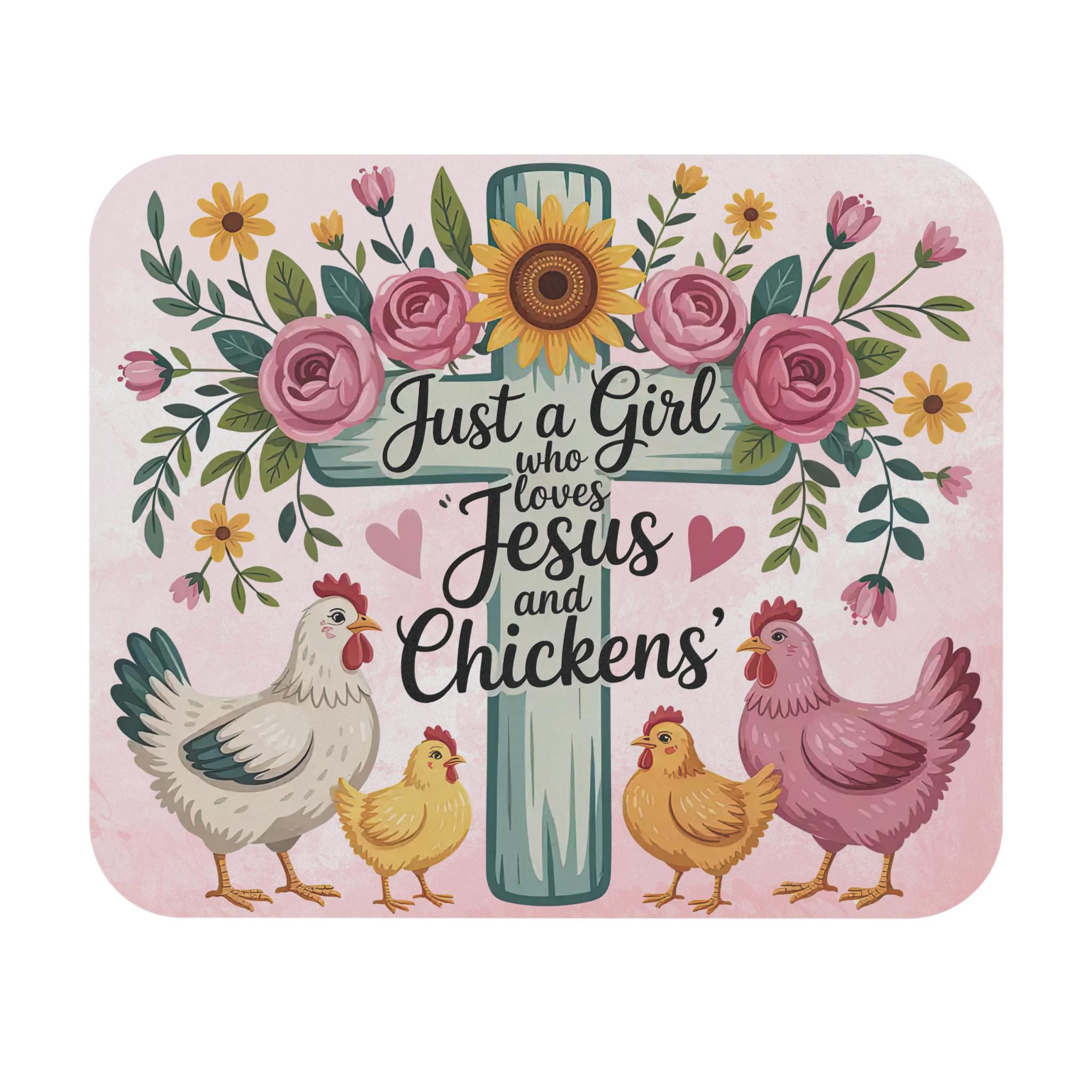 Rustic Floral Cross Mouse Pad Country Girl Faith and Chickens