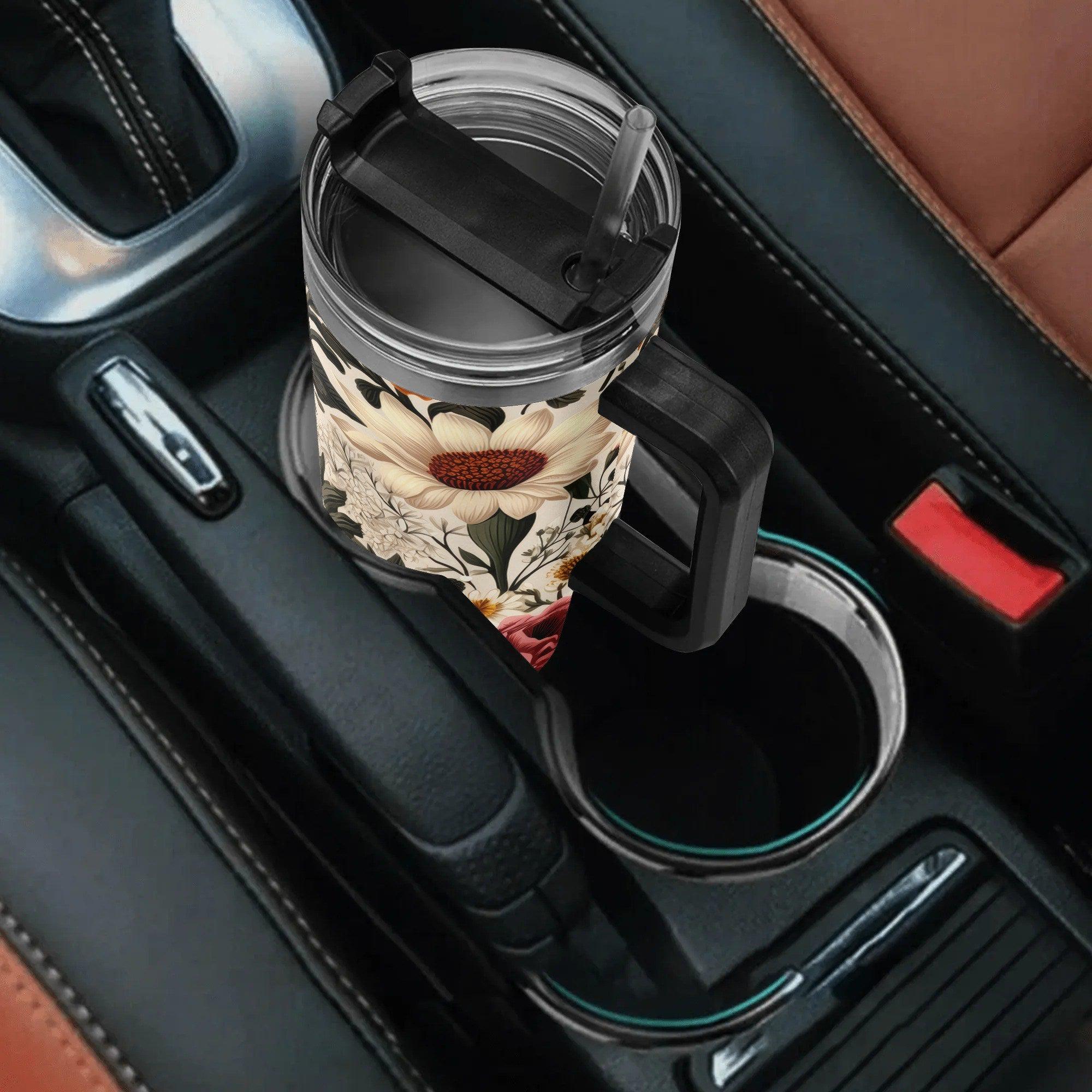 Wildflower Whispers – Custom 40oz Stainless Steel Tumbler with Handle & Straw - Thumbnail 4