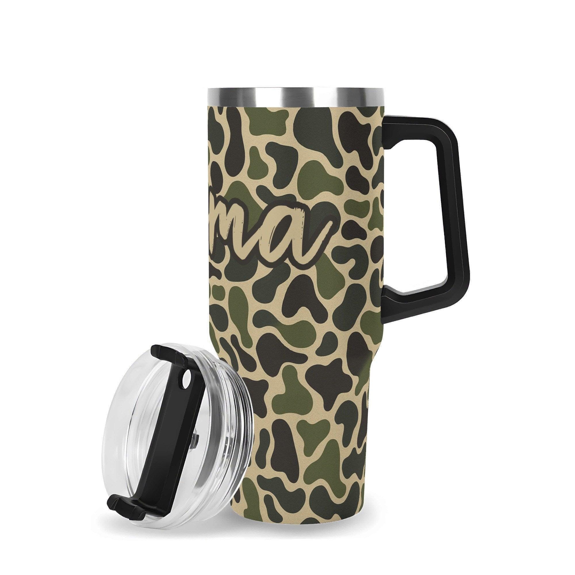 Backwoods Mama Old School Camouflage 40oz Stainless Steel Tumbler With Handle and Straw - Thumbnail 4