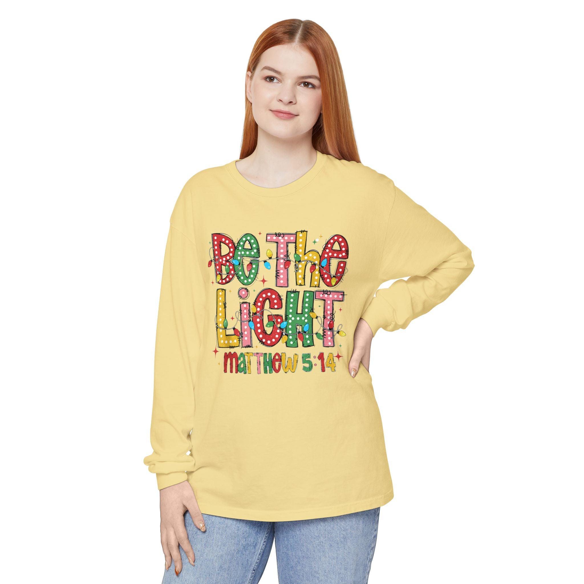 Matthew 5:14 "Be The Light" Christmas Themed Long Sleeve T-Shirt - Thumbnail 3