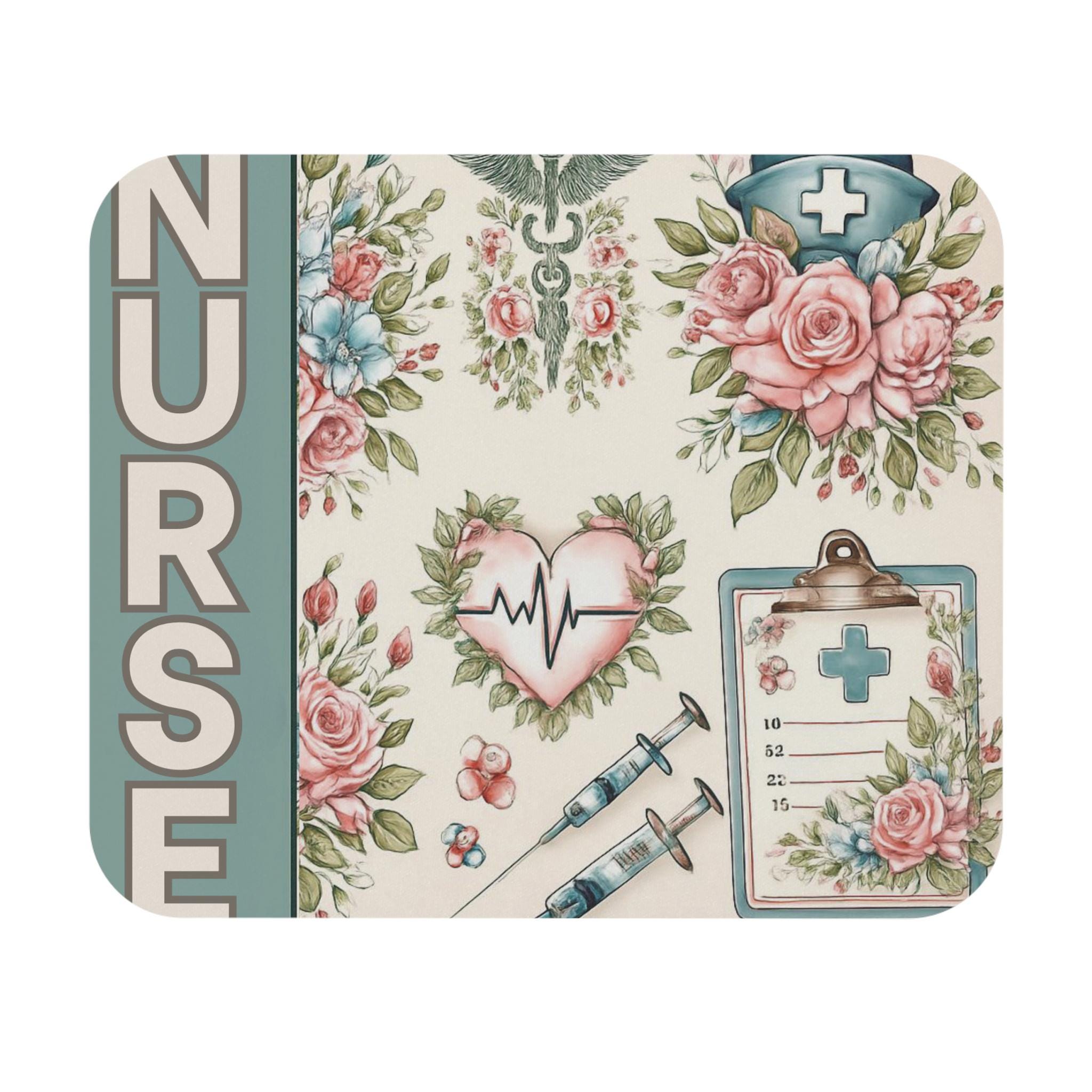 Vintage Style Nurse Mouse Pad Floral Heartbeat Design for Medical Professionals
