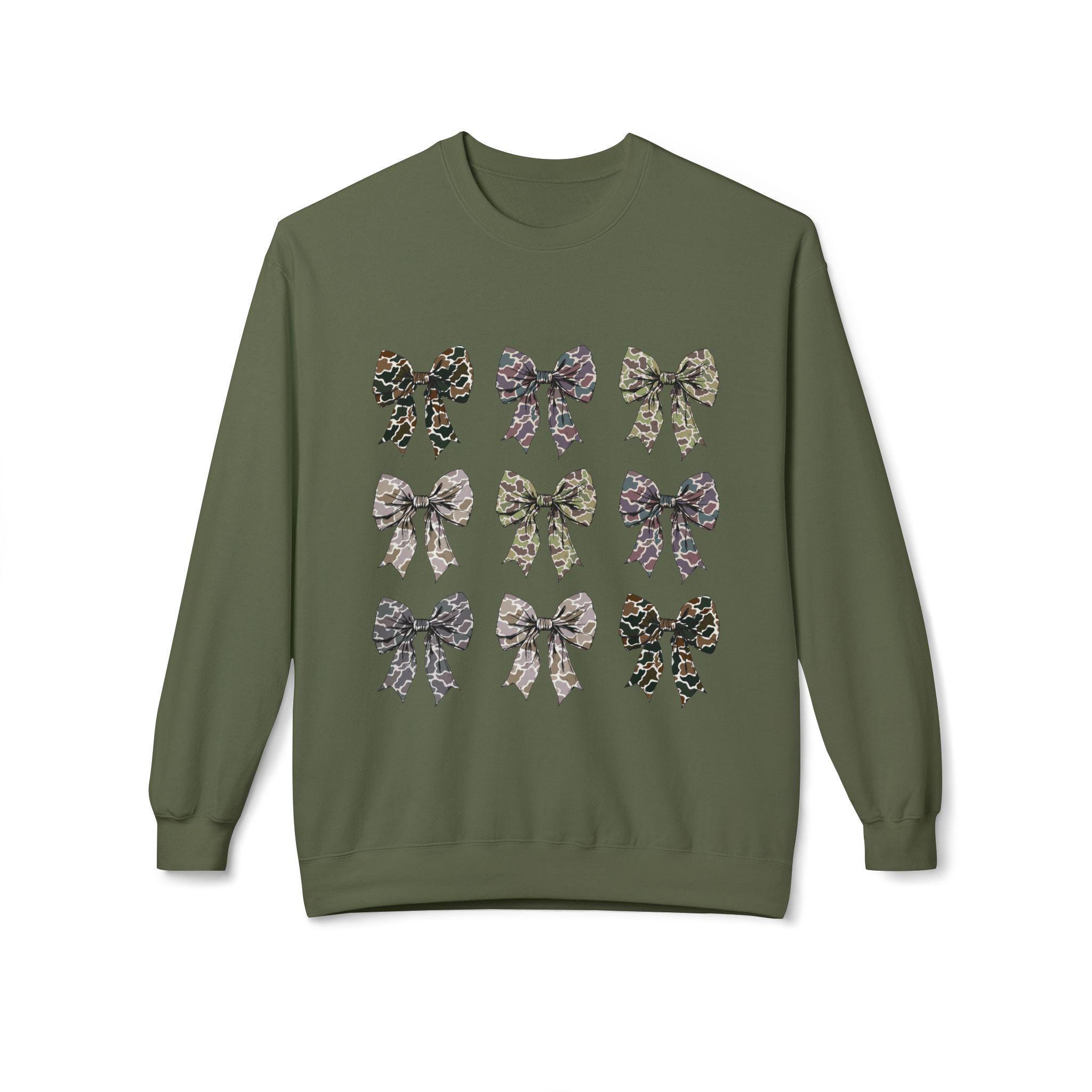 Old Camo Bow Coquette Crewneck Women's Sweatshirt - Thumbnail 3
