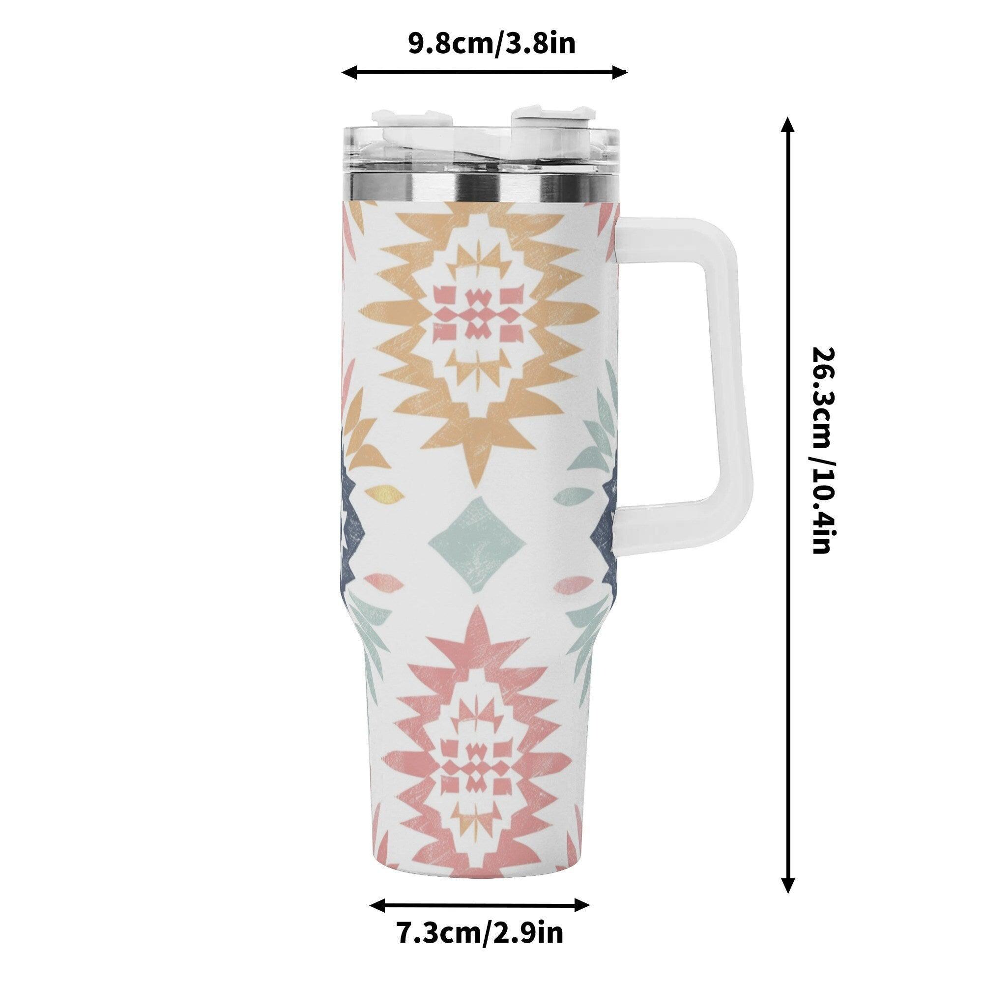 Pastel Aztec Radiance 40oz Stainless Steel Tumbler With White and Straw - Thumbnail 7