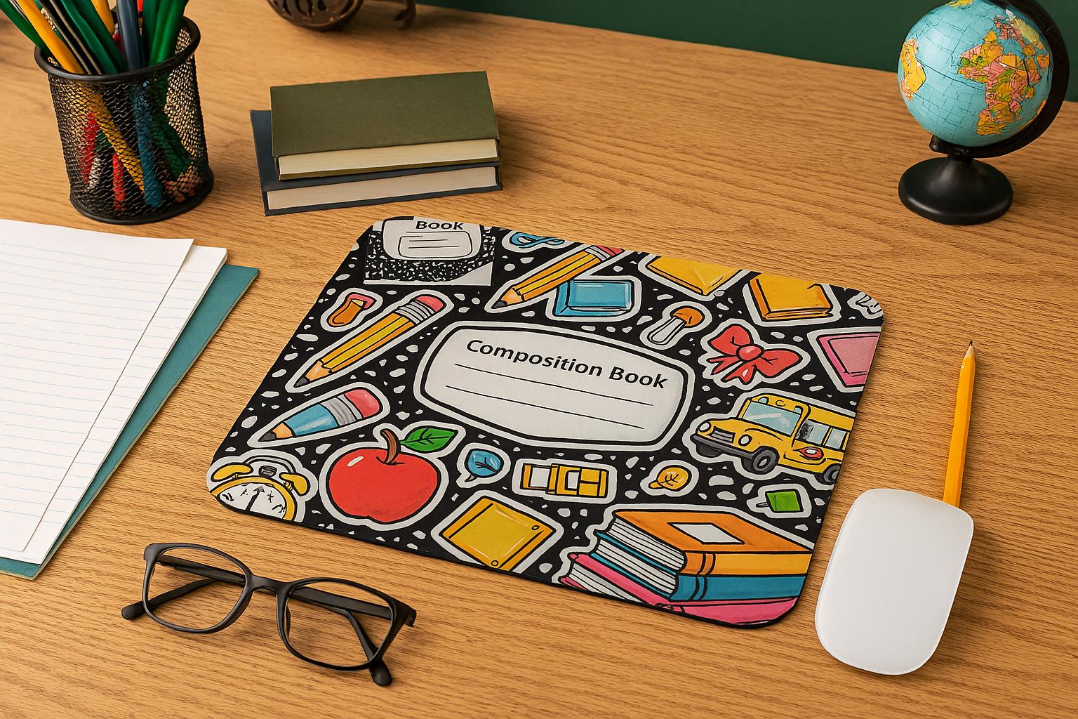 School Supplies Mouse Pad Composition Book Design for Students & Teachers