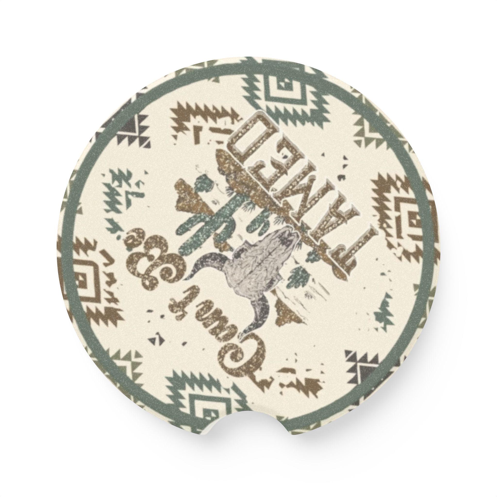 Western Can’t Be Tamed Bull Skull Aztec Print Ceramic Car Coaster - 2 pack