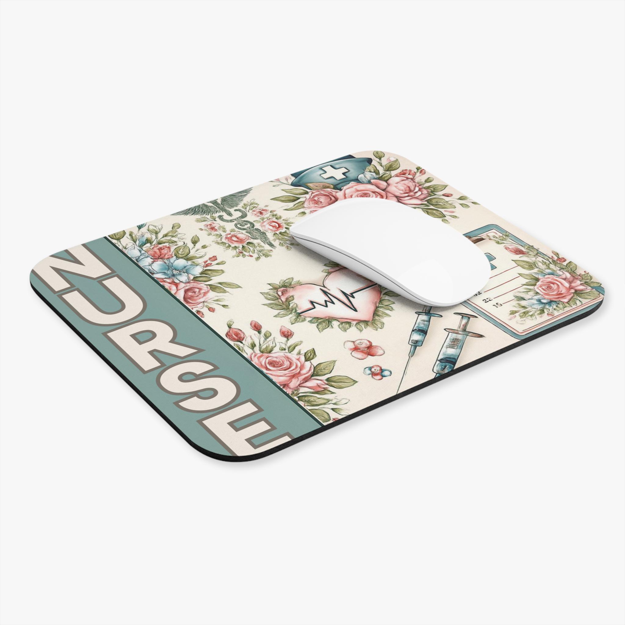 Vintage Style Nurse Mouse Pad Floral Heartbeat Design for Medical Professionals - Thumbnail 2