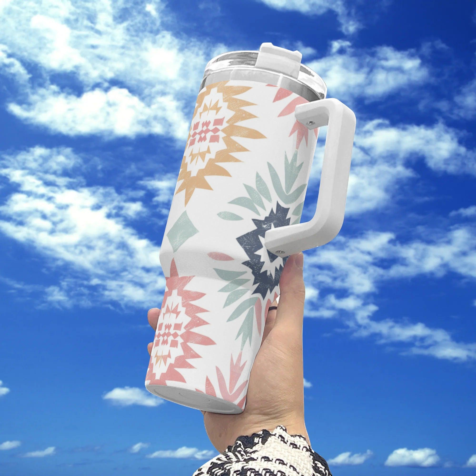 Pastel Aztec Radiance 40oz Stainless Steel Tumbler With White and Straw - Thumbnail 6