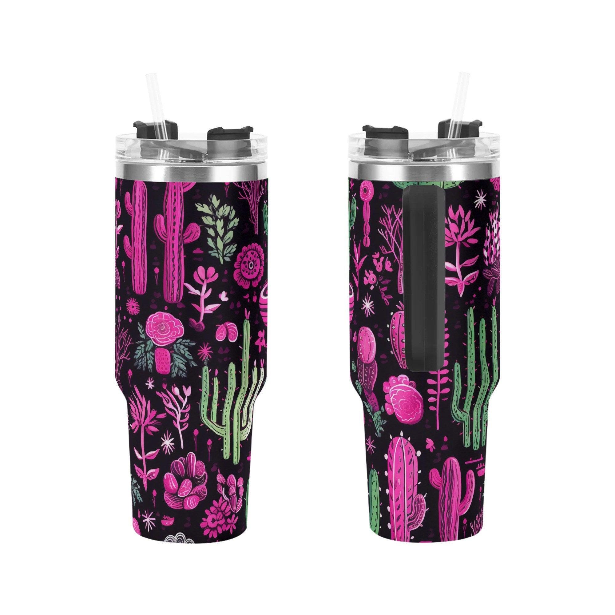 Neon Desert Blooms 40oz Stainless Steel Tumbler With Handle and Straw