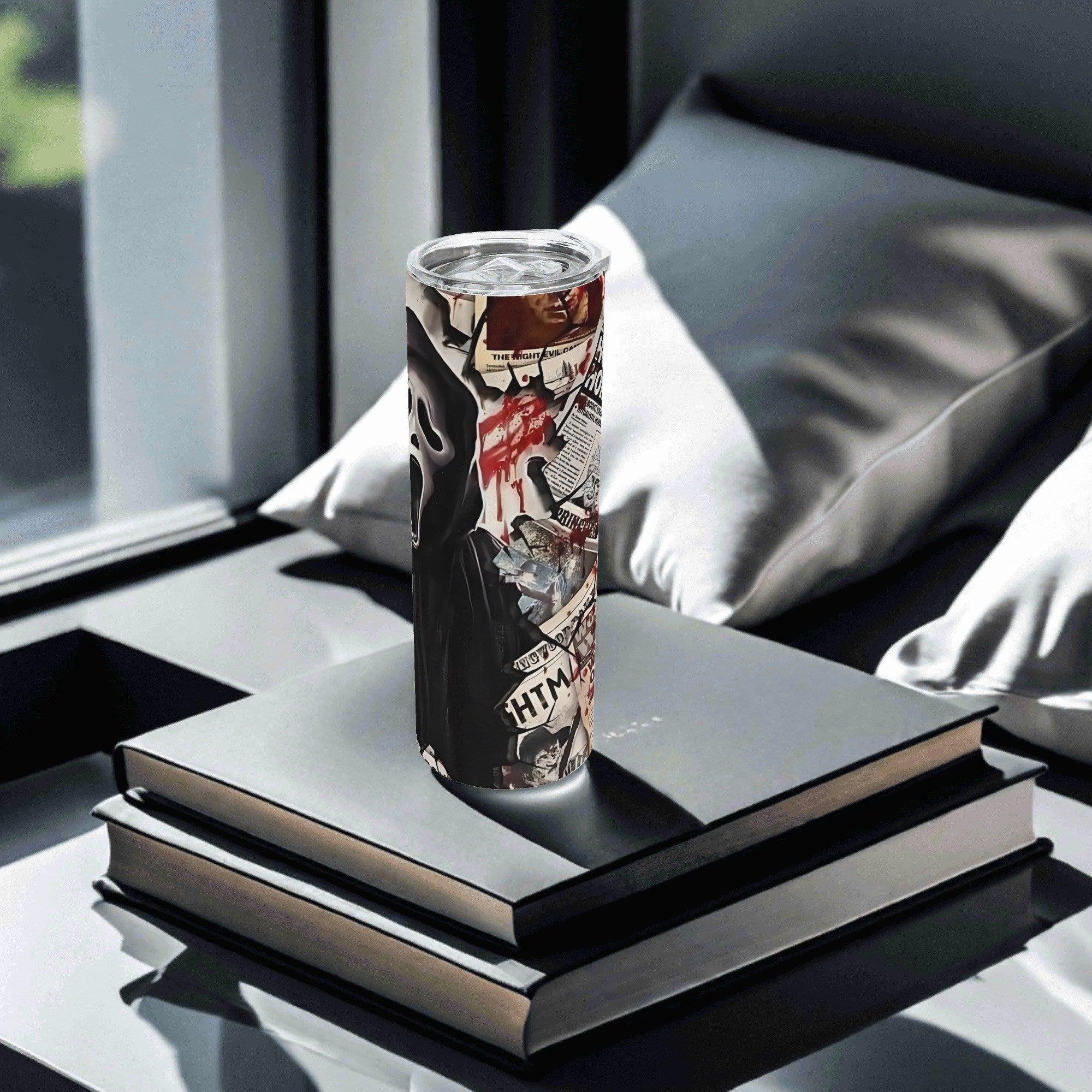 Bloody Headlines Ghostface Halloween Horror 20oz Skinny Stainless Steel Tumbler - Thumbnail 4