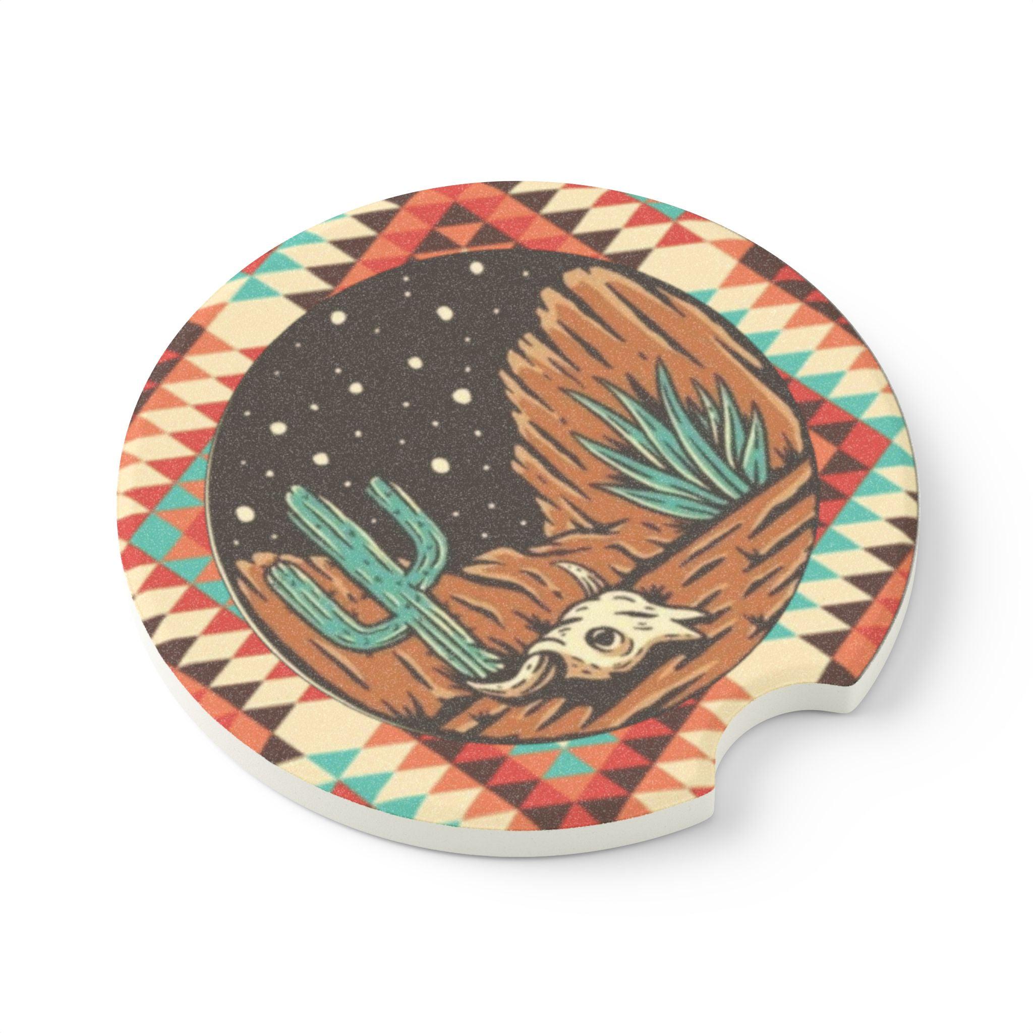 Western Desert Aztec Print Ceramic Car Coasters - 2 Pack - Thumbnail 3