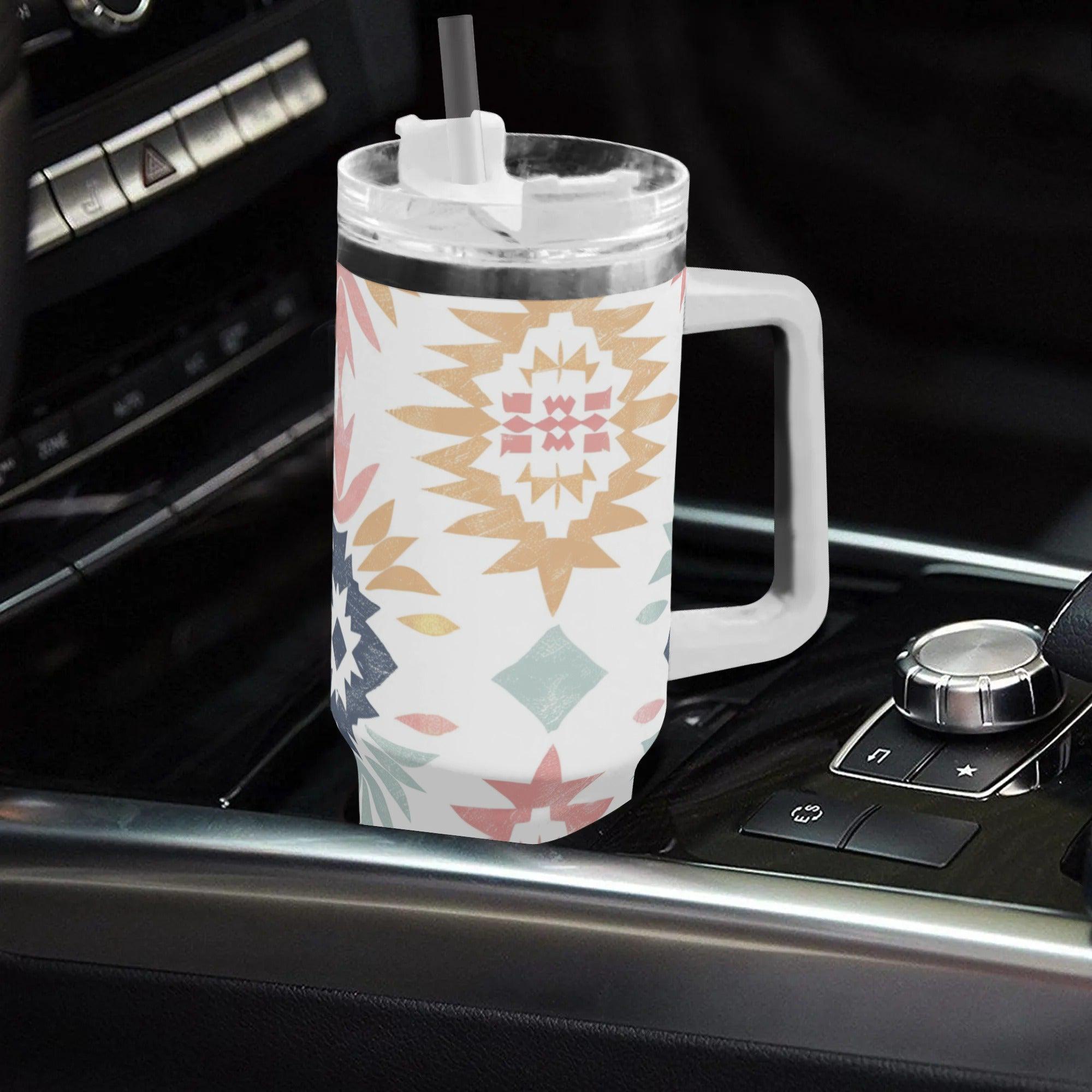 Pastel Aztec Radiance 40oz Stainless Steel Tumbler With White and Straw - Thumbnail 5