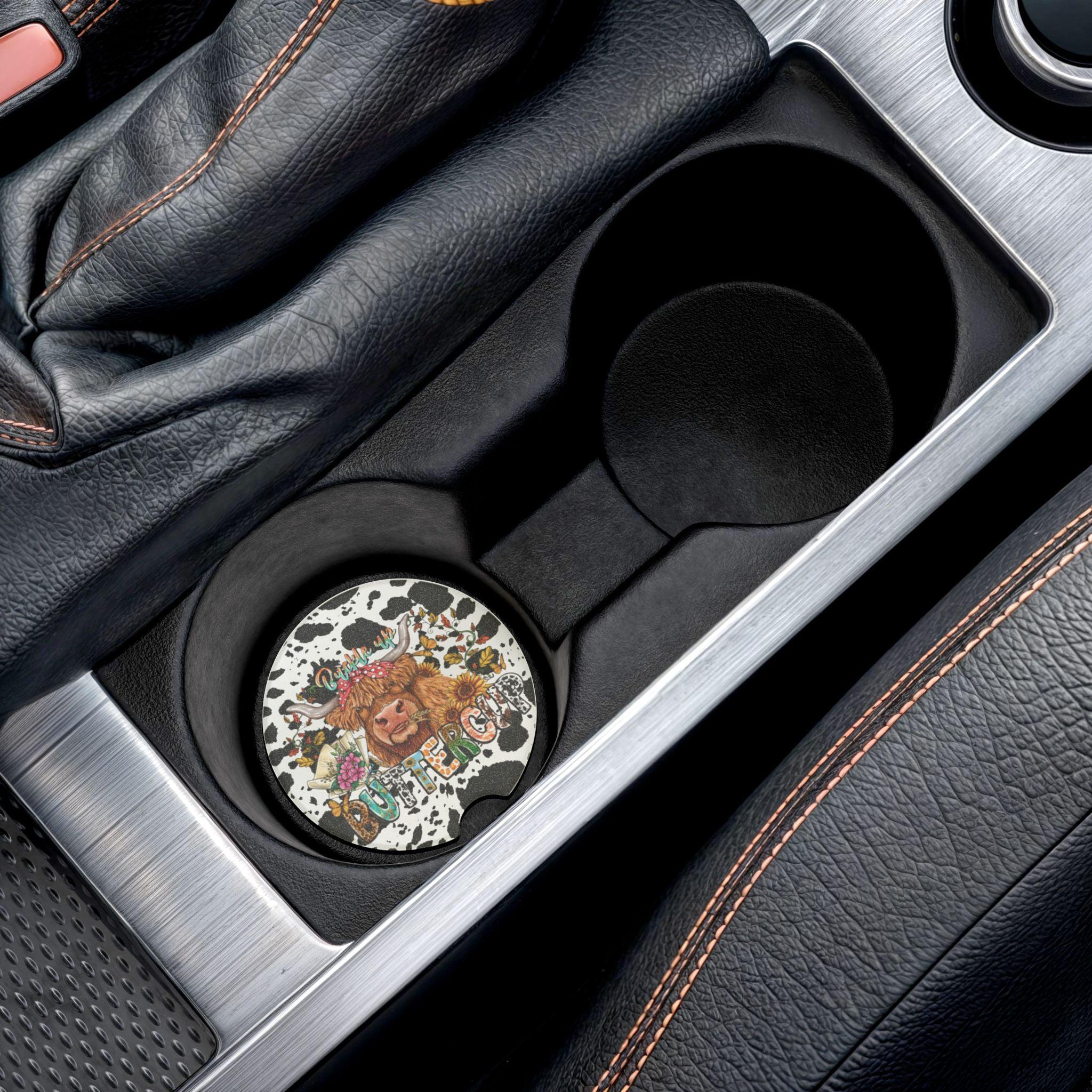 Buckle Up Buttercup Highland Cow Ceramic Car Coasters - 2 Pack - Thumbnail 3