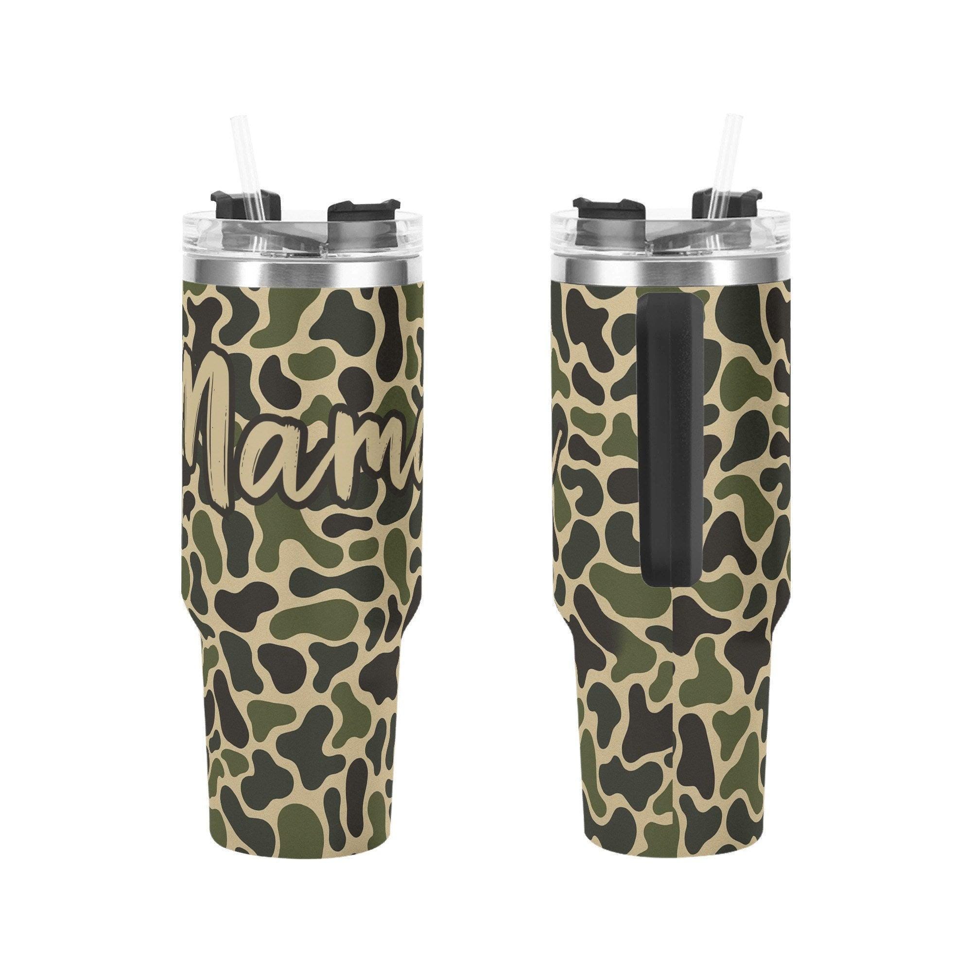 Backwoods Mama Old School Camouflage 40oz Stainless Steel Tumbler With Handle and Straw - Thumbnail 3