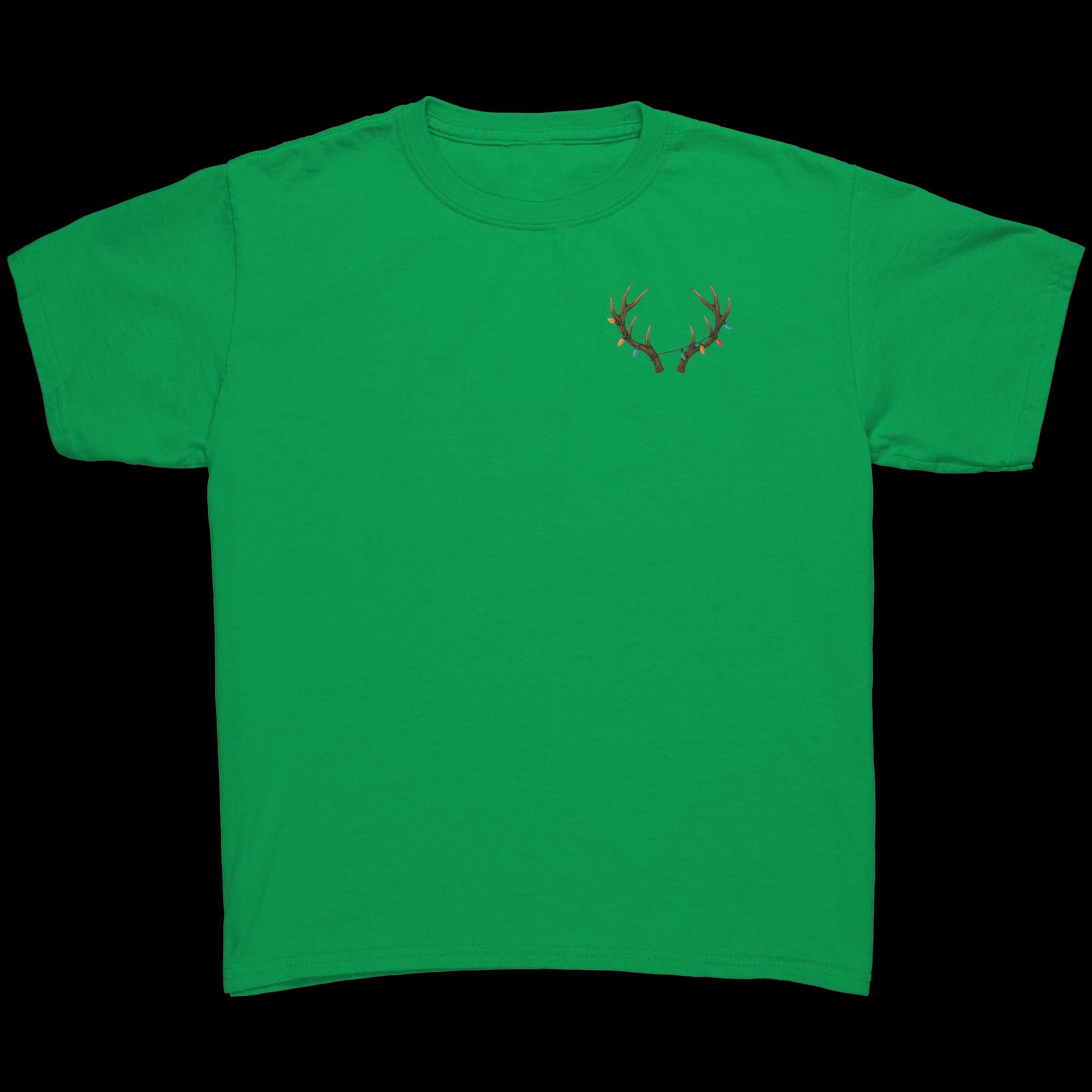 Kids Holiday Deer T-Shirt – Antlers & Christmas Lights Fun – Too Bright to Blend In - Thumbnail 4