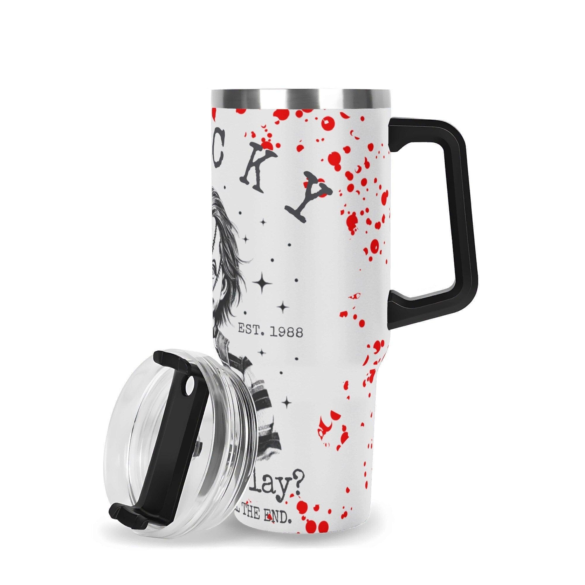 Chuckie Wants To Play Halloween Horror 40oz Stainless Steel Tumbler With Handle and Straw - Thumbnail 4