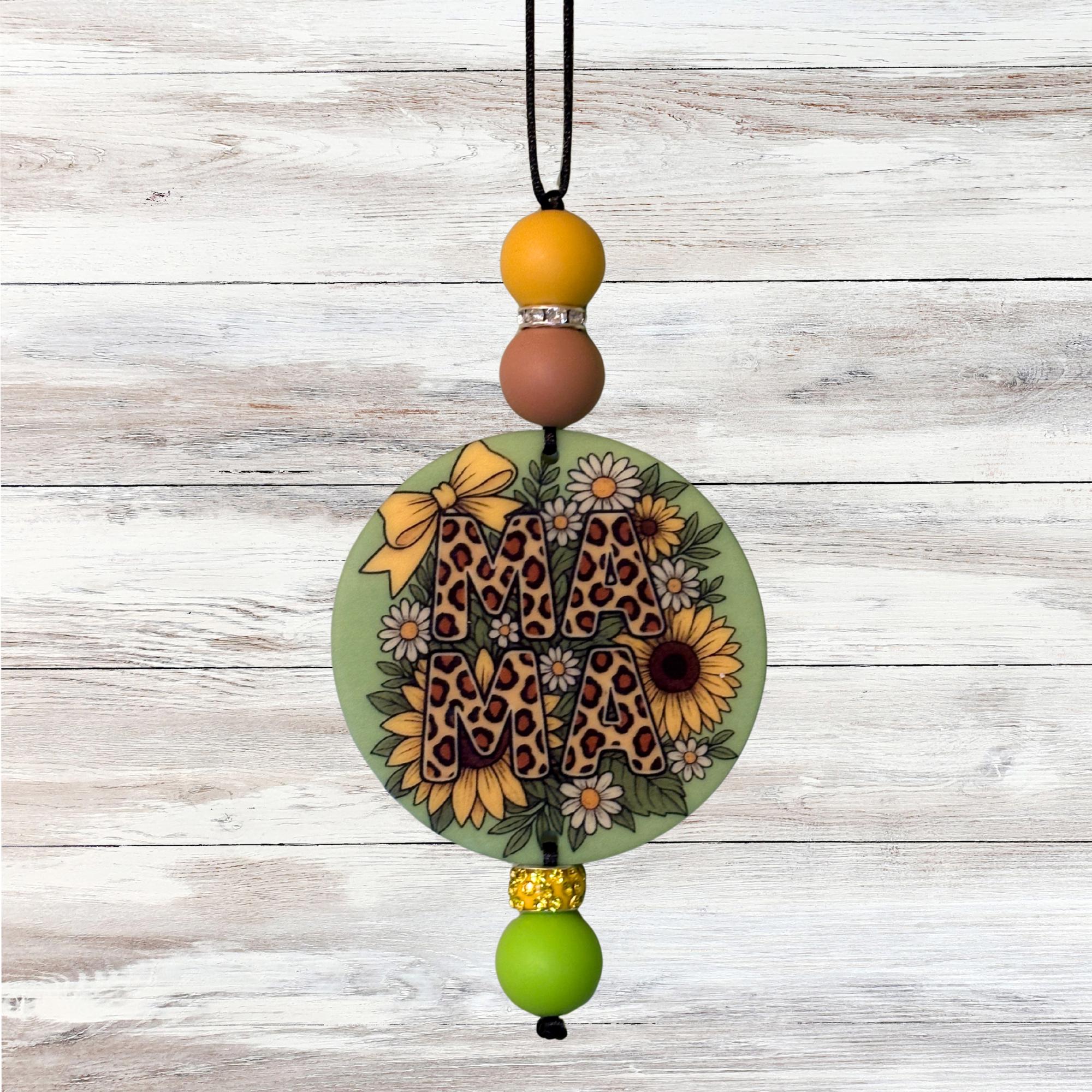 Mama Rustic Sunflower Rearview Mirror Car Charm - Thumbnail 2