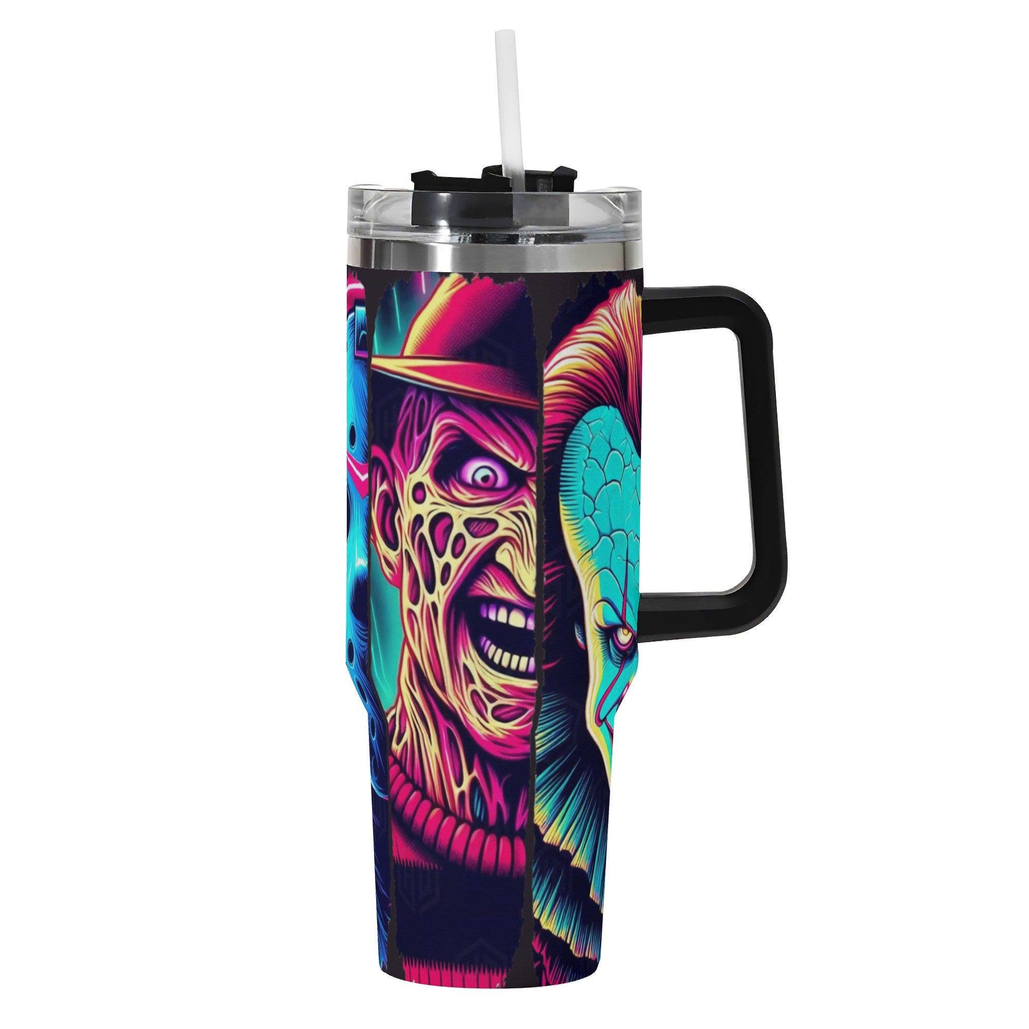 Neon Nightmare Legends Halloween Horror 40oz Insulated Stainless Steel Tumbler with Handle and Straw - Image 1
