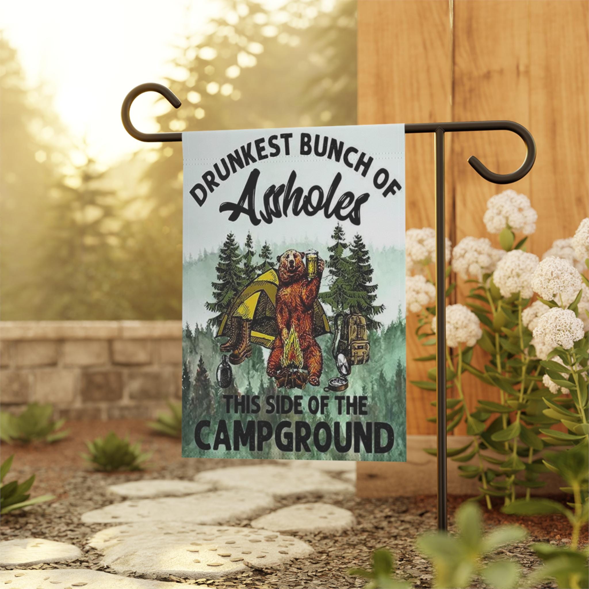 Rustic Camping Garden Banner: Funny Bear Outdoor Decor - Thumbnail 2
