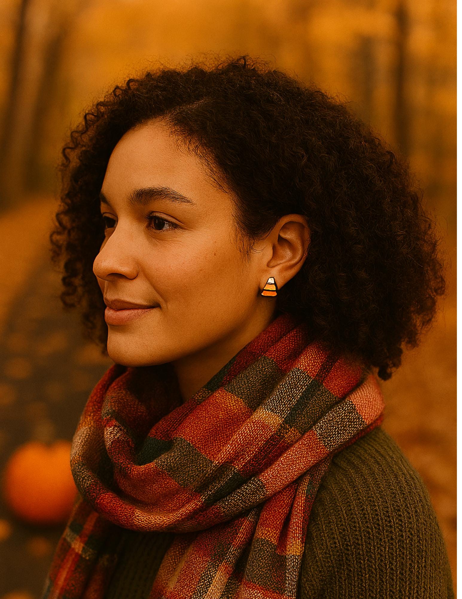 Candy Corn Halloween Acrylic Spooky Stud Earrings - Thumbnail 2