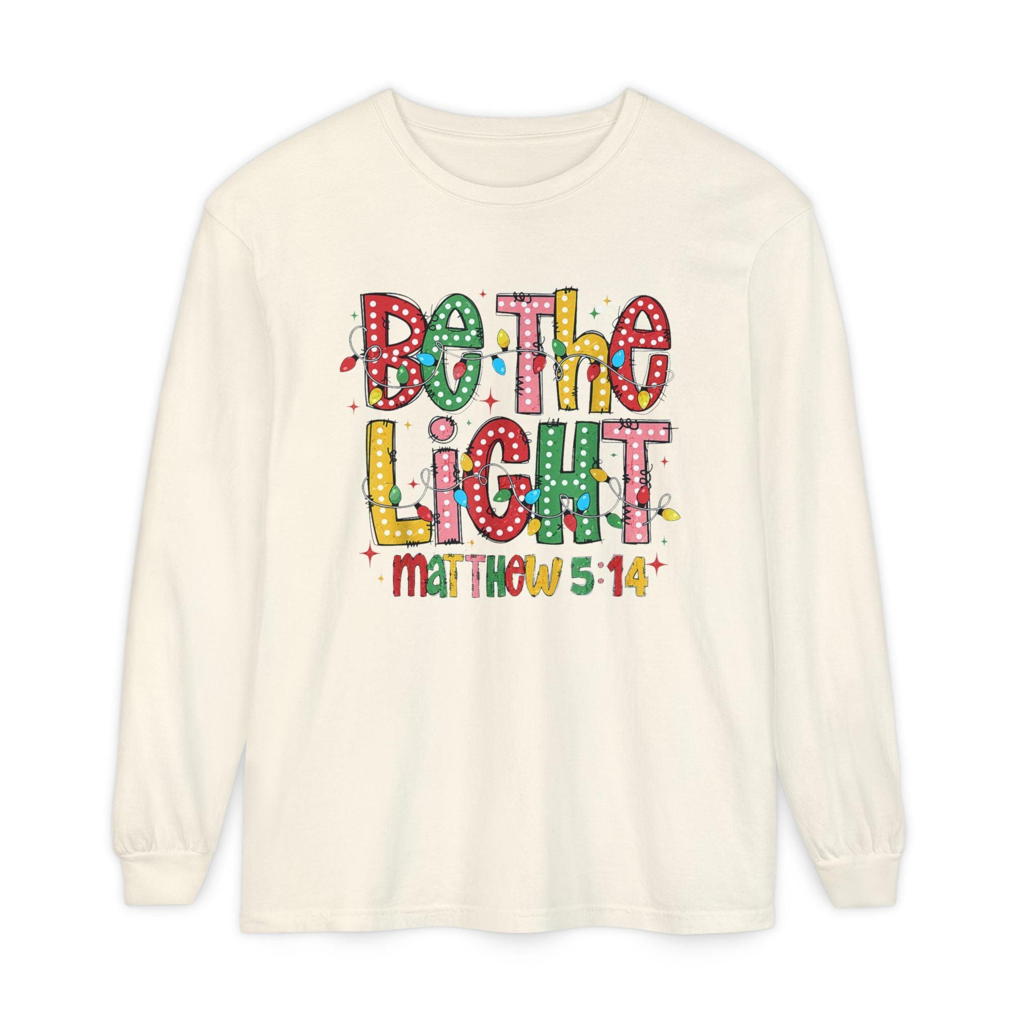 Matthew 5:14 "Be The Light" Christmas Themed Long Sleeve T-Shirt - Thumbnail 2