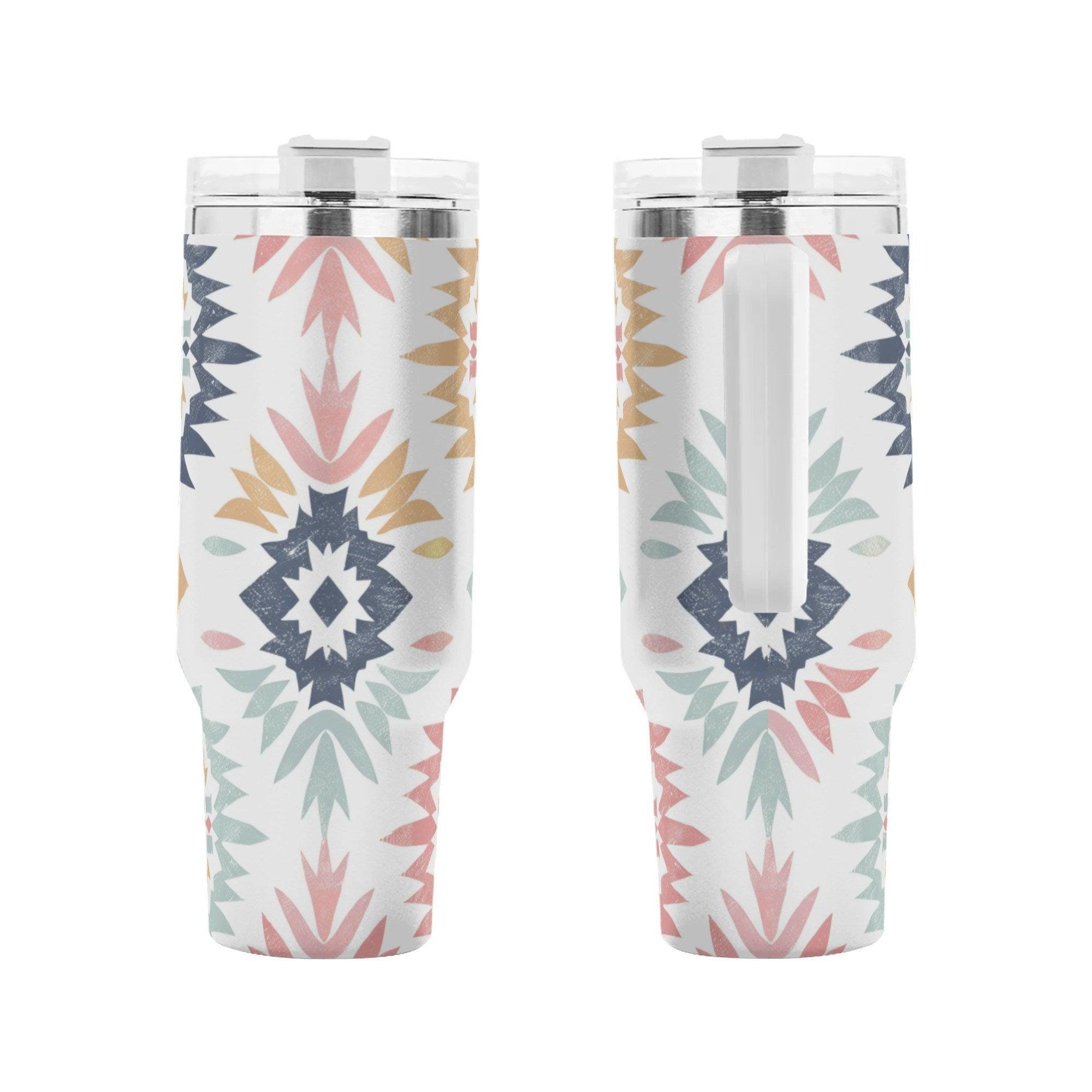 Pastel Aztec Radiance 40oz Stainless Steel Tumbler With White and Straw