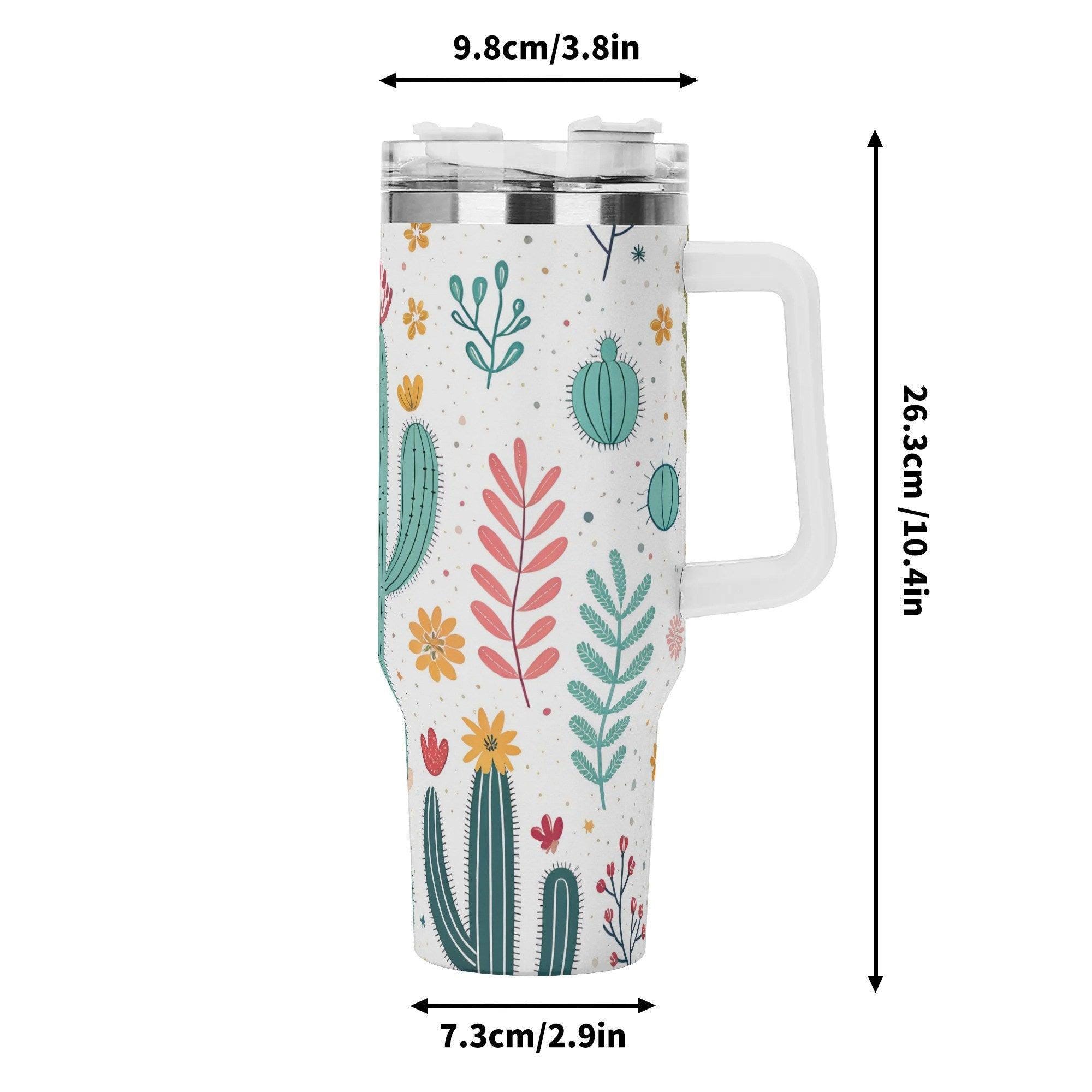 Pastel Prickles 40oz Stainless Steel Tumbler With Handle and Straw - Thumbnail 7