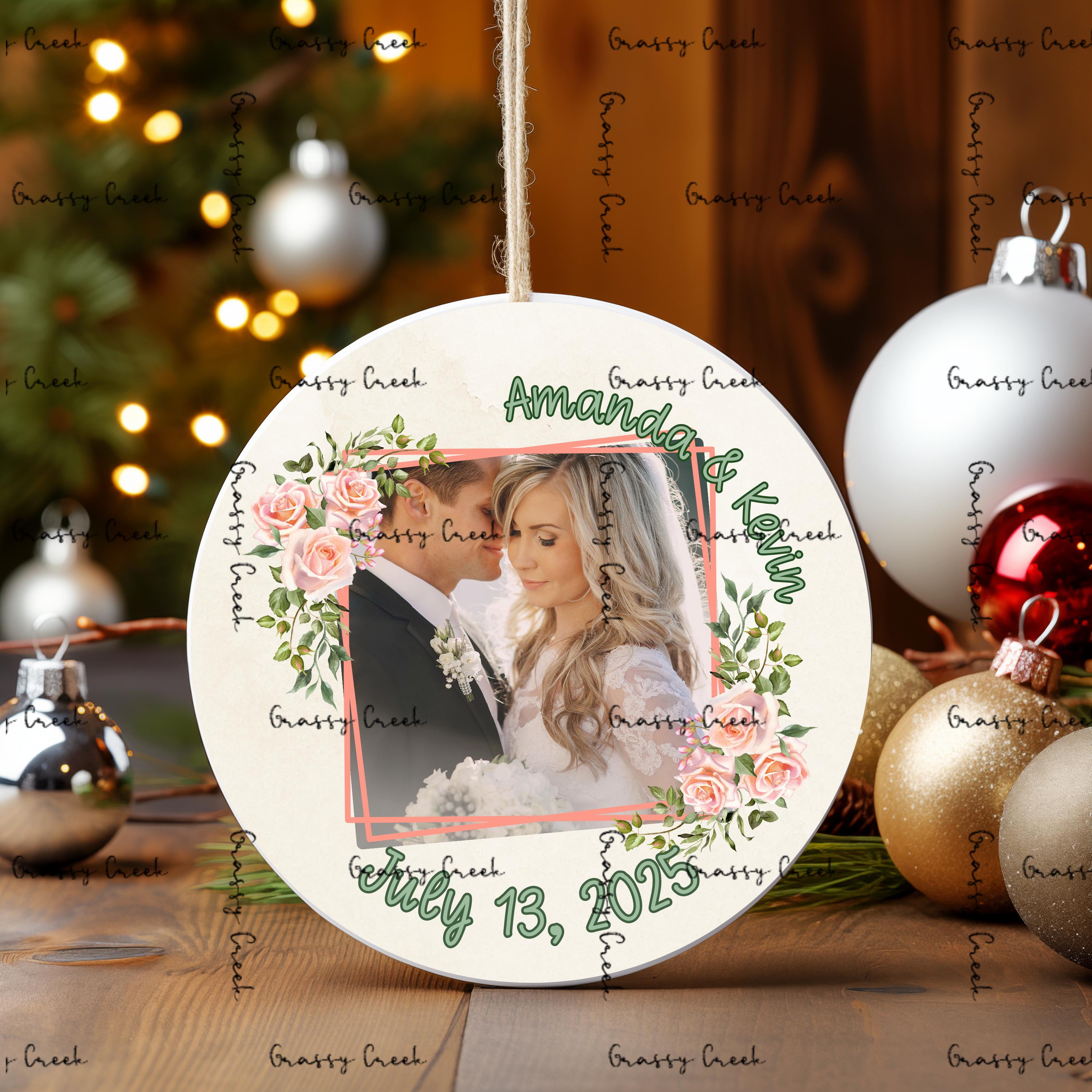 Personalized Romantic Floral Wedding Photo Ornament - Thumbnail 4