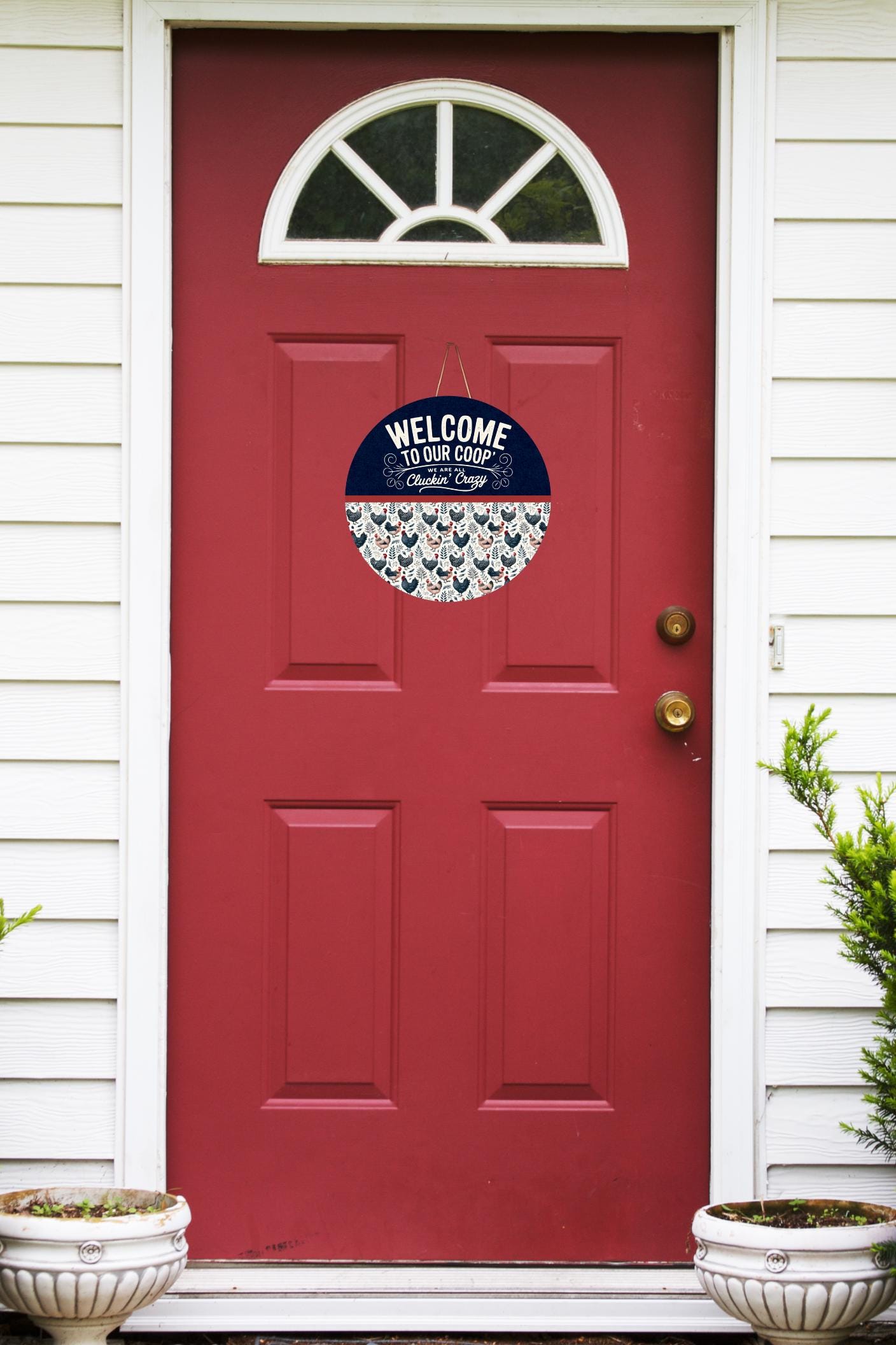 Rustic Chicken Coop Round Wooden Door Sign – Cluckin’ Crazy Farmhouse Décor - Thumbnail 2